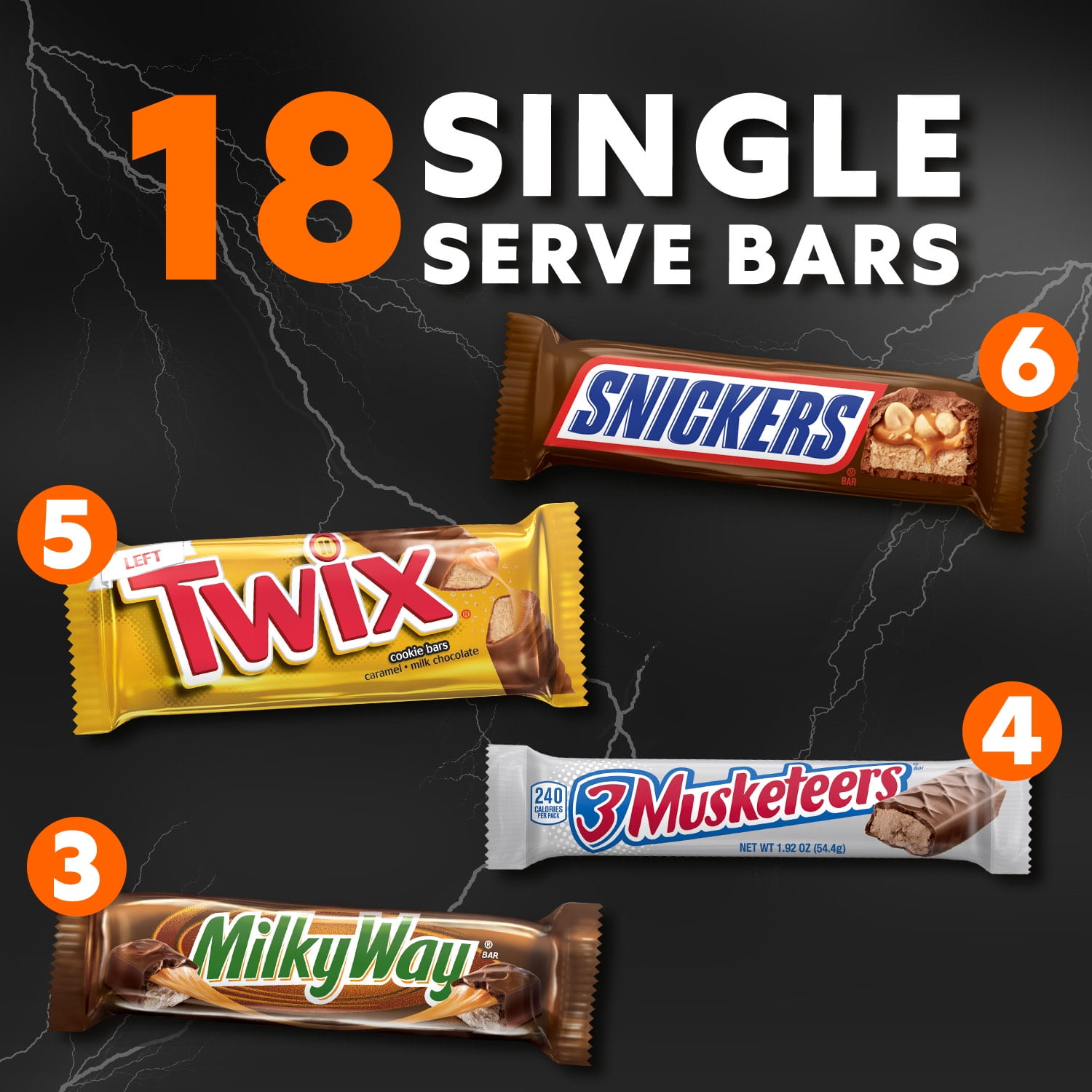 Mars Halloween Chocolate Bars Variety Pack with Snickers, Twix, Milky Way & 3 Musketeers - 18 Count