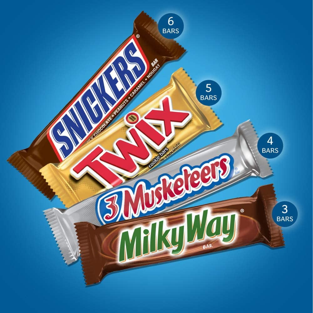 Mars Snickers Twix 3 Musketeers Milky Way Full Size Bars Variety Mix 18 Count Box