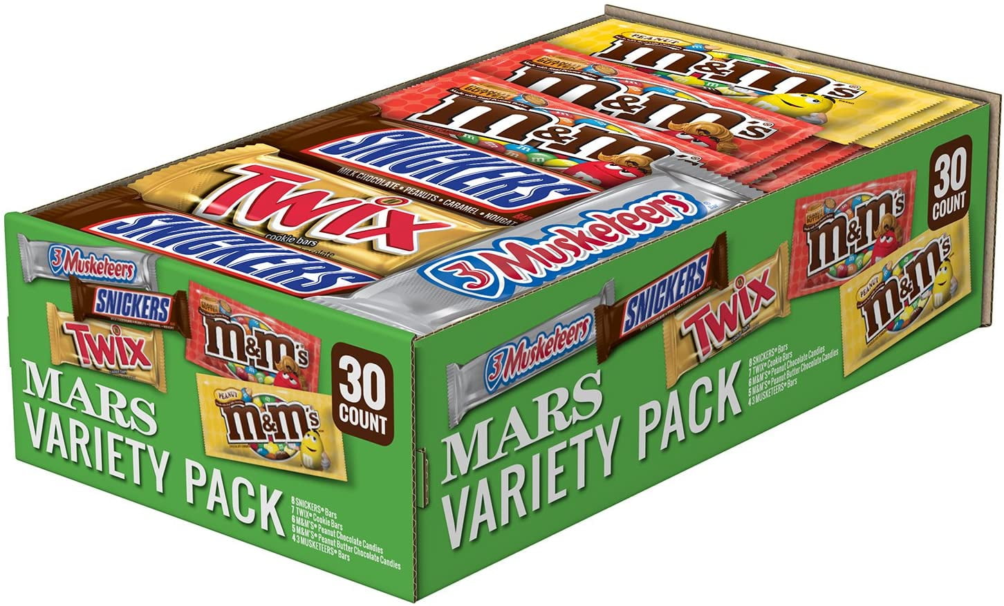 Mars Chocolate SNICKERS M&MS 3 MUSKETEERS & TWIX Full Size Candy Bars