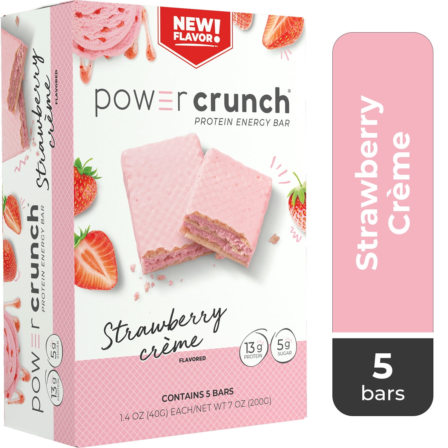 POWER CRUNCH STRAWBERRY CREAM PROTEIN ENERGY BAR 5 PACK 1.4 OZ BARS FOR A BURST OF ENERGY