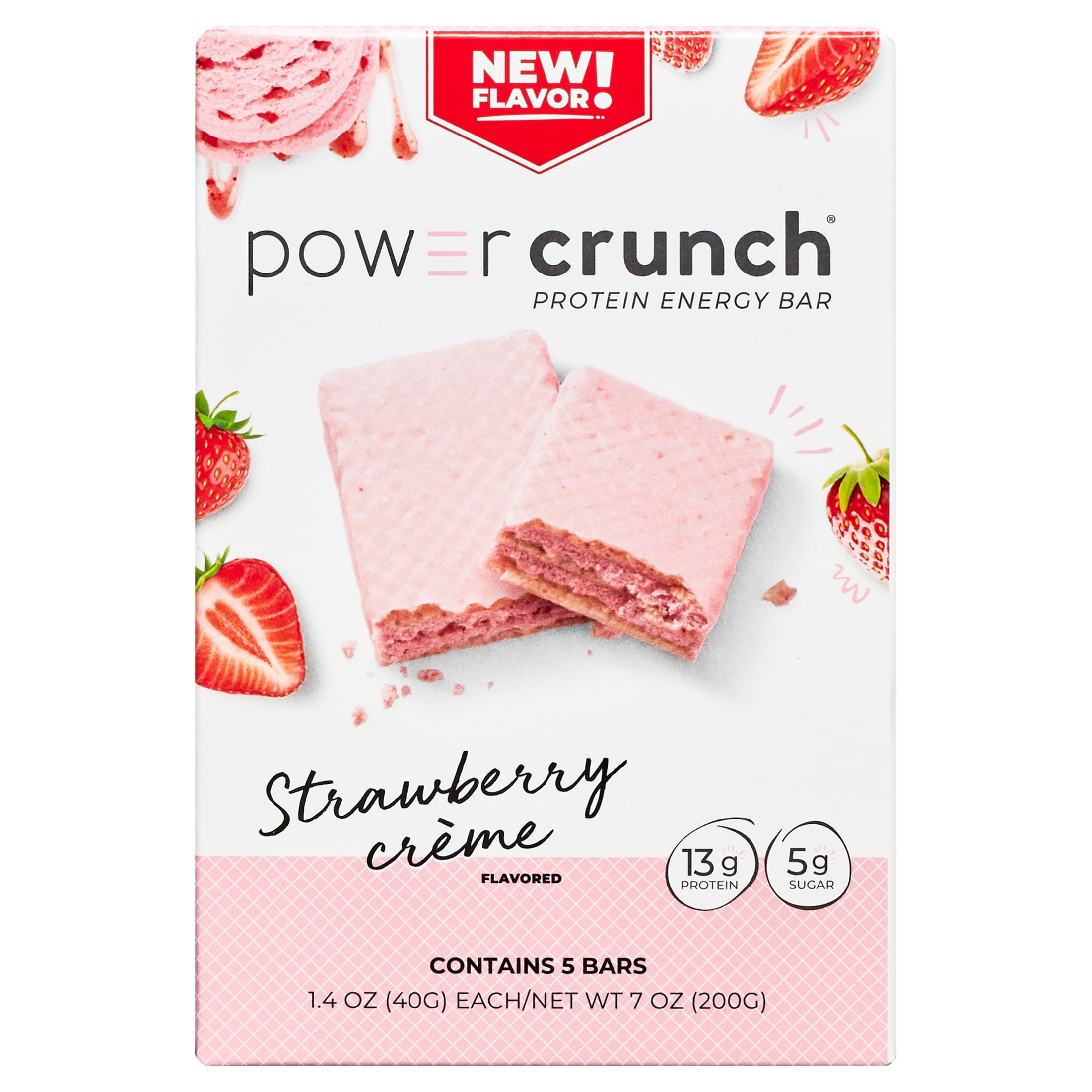 POWER CRUNCH STRAWBERRY CREAM PROTEIN ENERGY BAR 5 PACK 1.4 OZ BARS FOR A BURST OF ENERGY