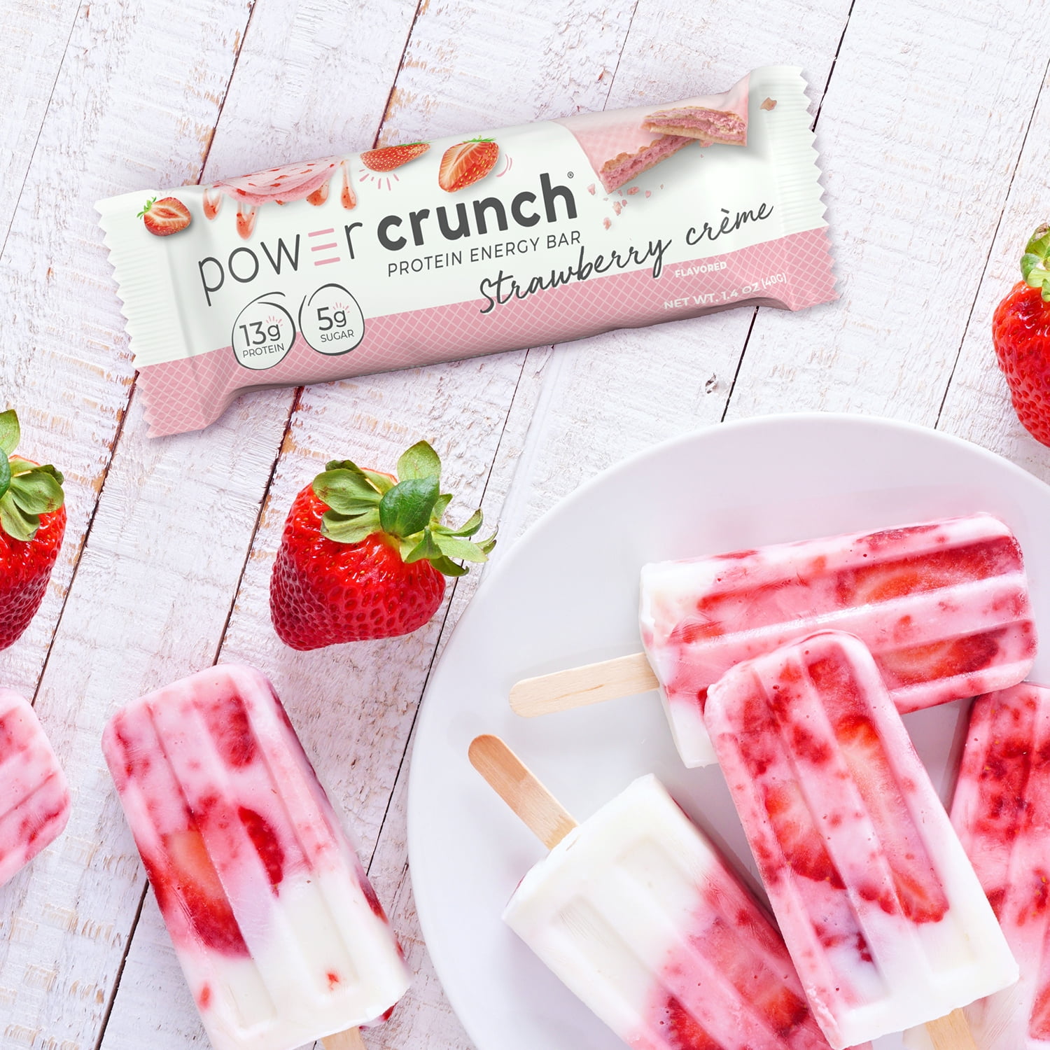 POWER CRUNCH STRAWBERRY CREAM PROTEIN ENERGY BAR 5 PACK 1.4 OZ BARS FOR A BURST OF ENERGY