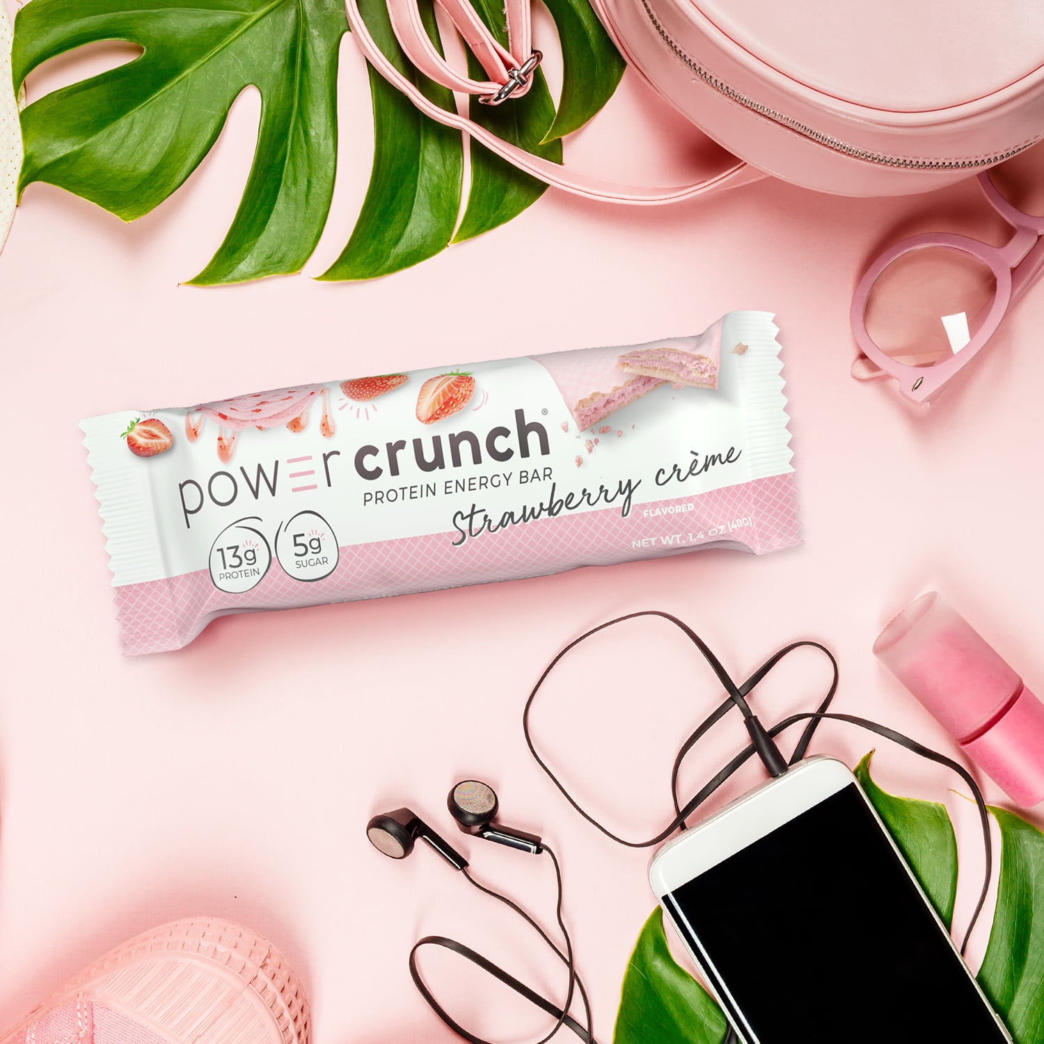 POWER CRUNCH STRAWBERRY CREAM PROTEIN ENERGY BAR 5 PACK 1.4 OZ BARS FOR A BURST OF ENERGY