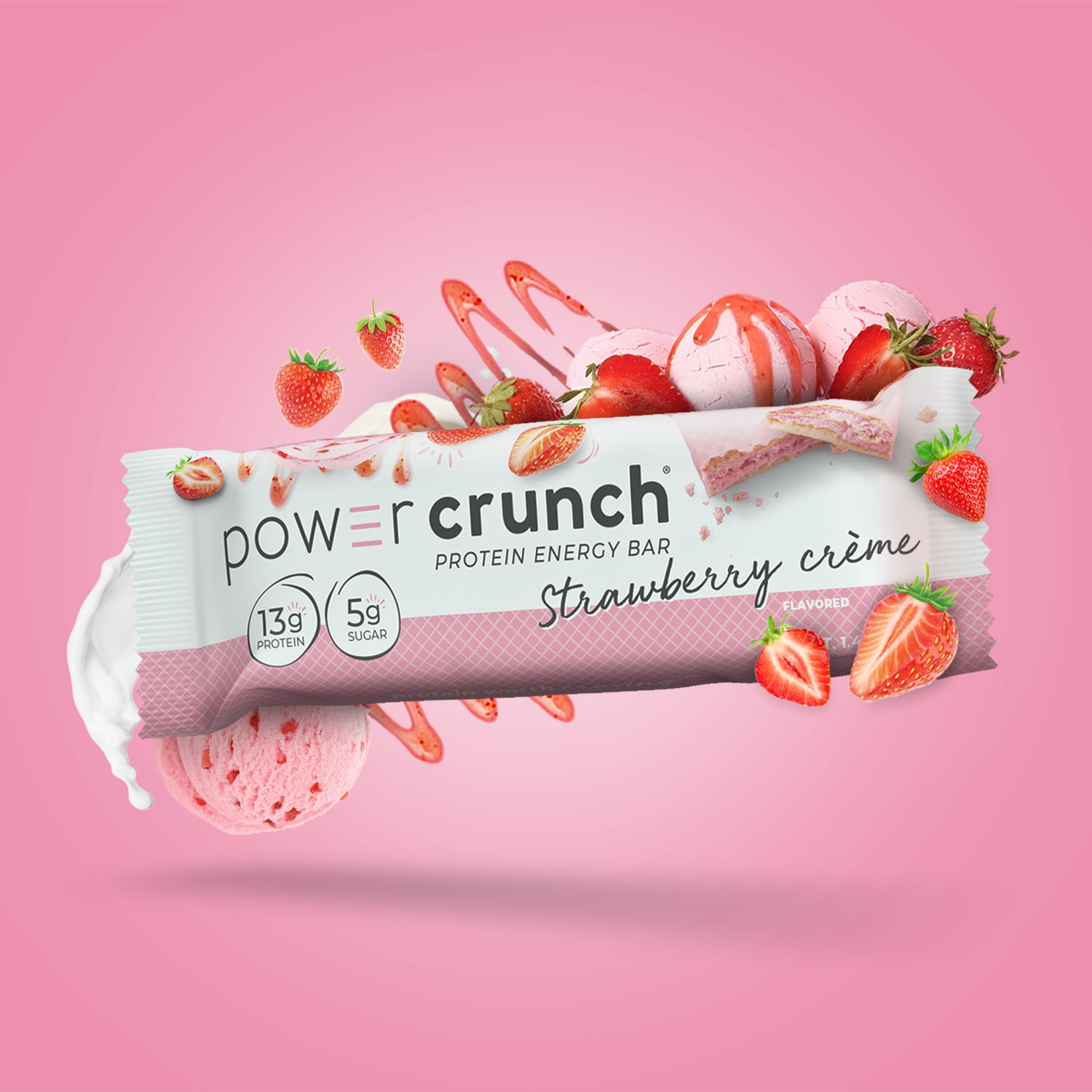 POWER CRUNCH STRAWBERRY CREAM PROTEIN ENERGY BAR 5 PACK 1.4 OZ BARS FOR A BURST OF ENERGY