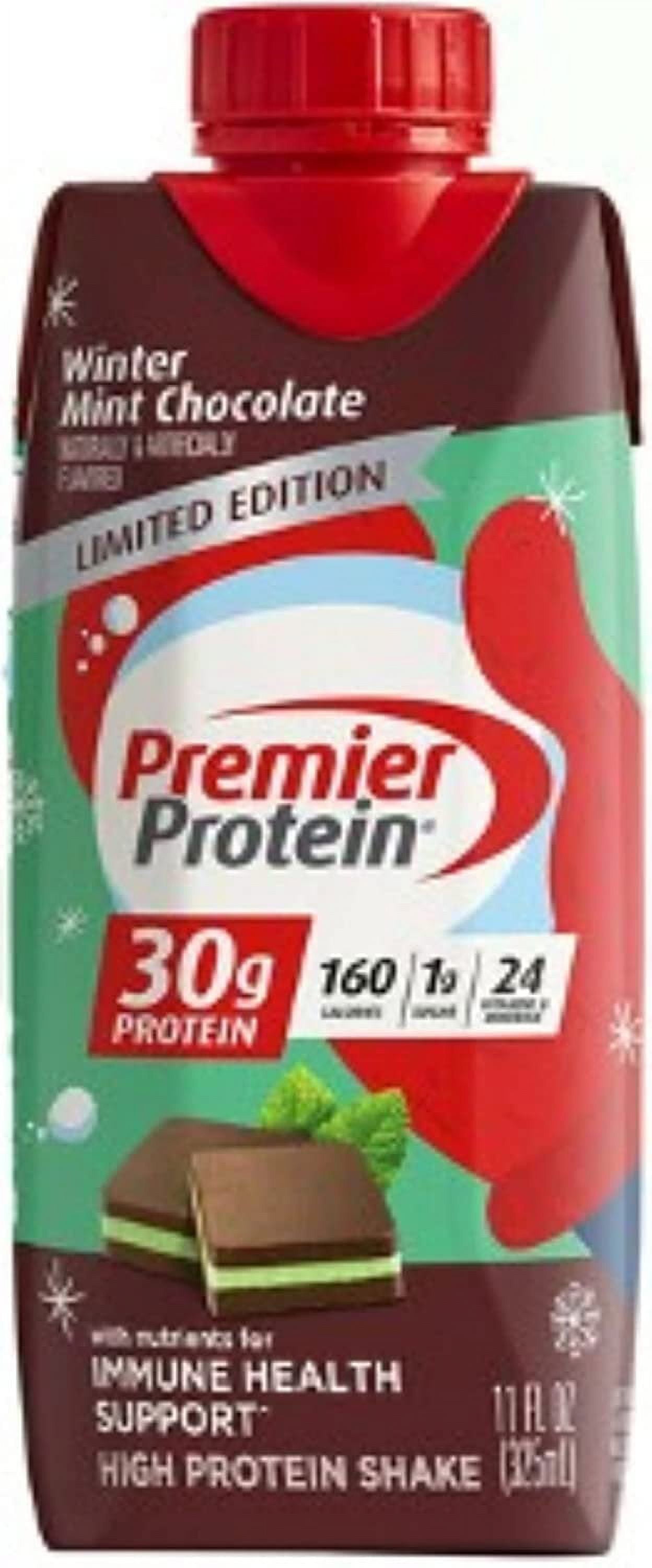 Premier Protein Shakes 11 Fluid Ounce Pack of 18 Winter Mint Chocolate Flavor