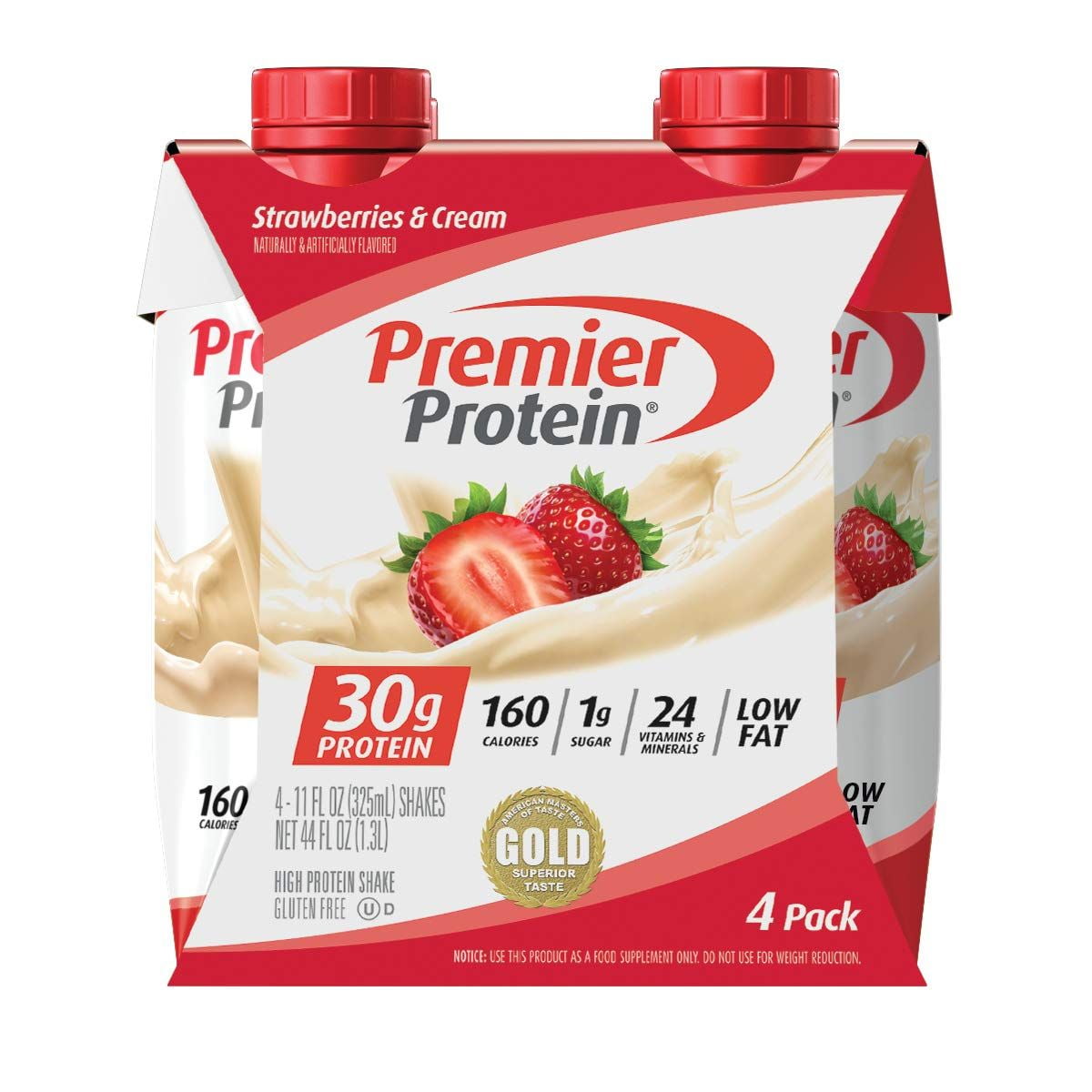 Premier Protein 30G Strawberry Cream Shakes 11 Fl Oz, 44 Fl Oz Pack of 4