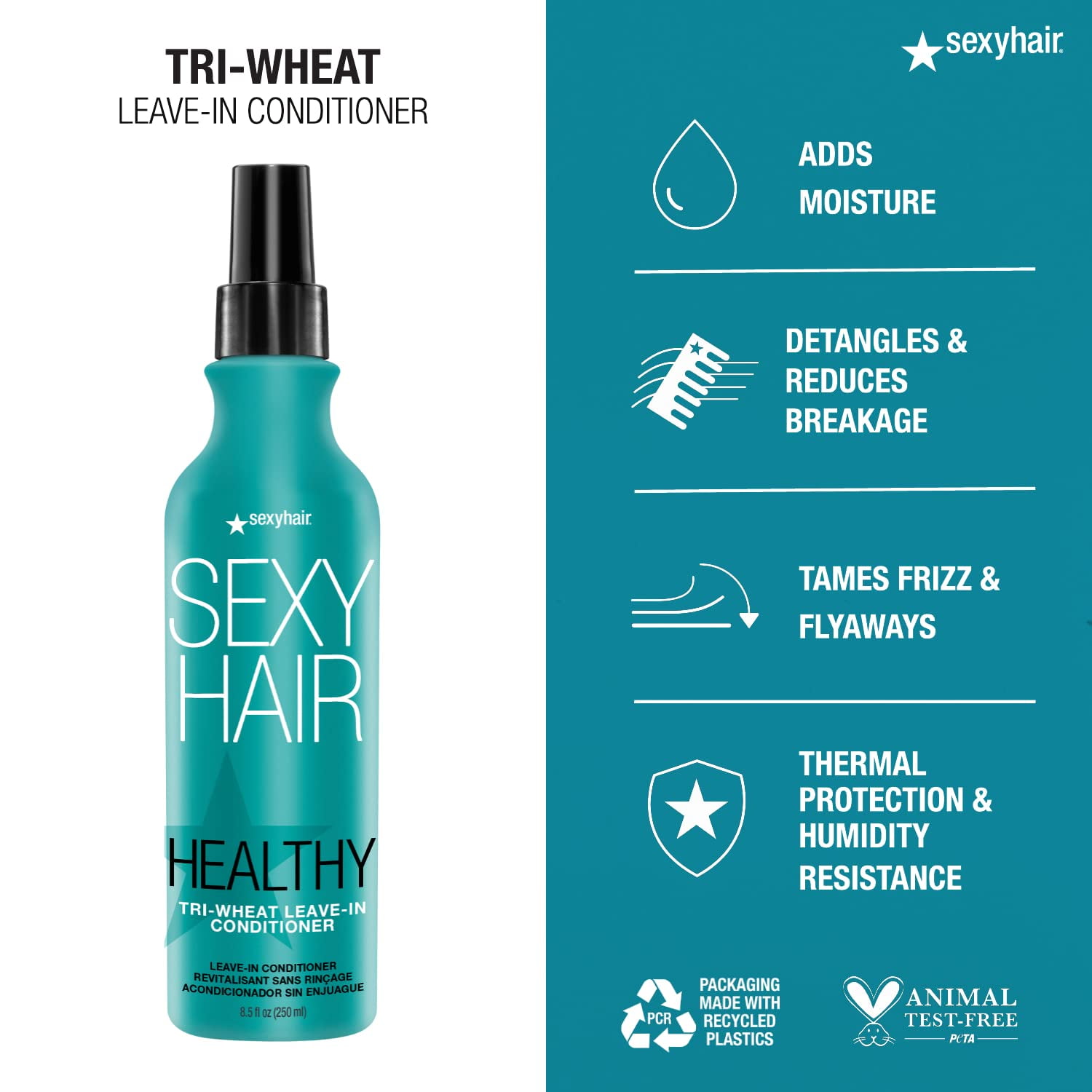 Sexy Hair Tri-Wheat Leave In Conditioner 8.5 oz for Nourished Hair