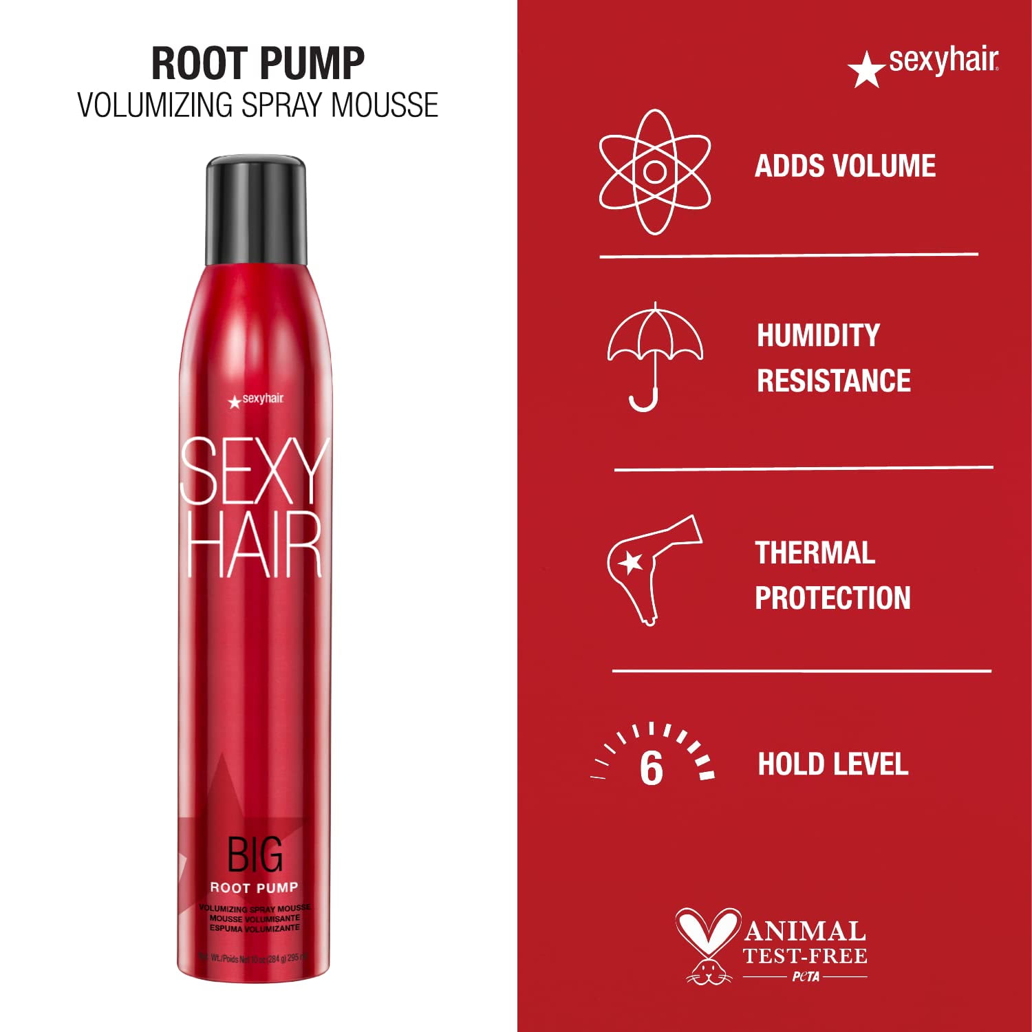 Sexy Hair Root Pump Volumizing Spray Mousse 10oz - Hair Styling Product for Volume Boost