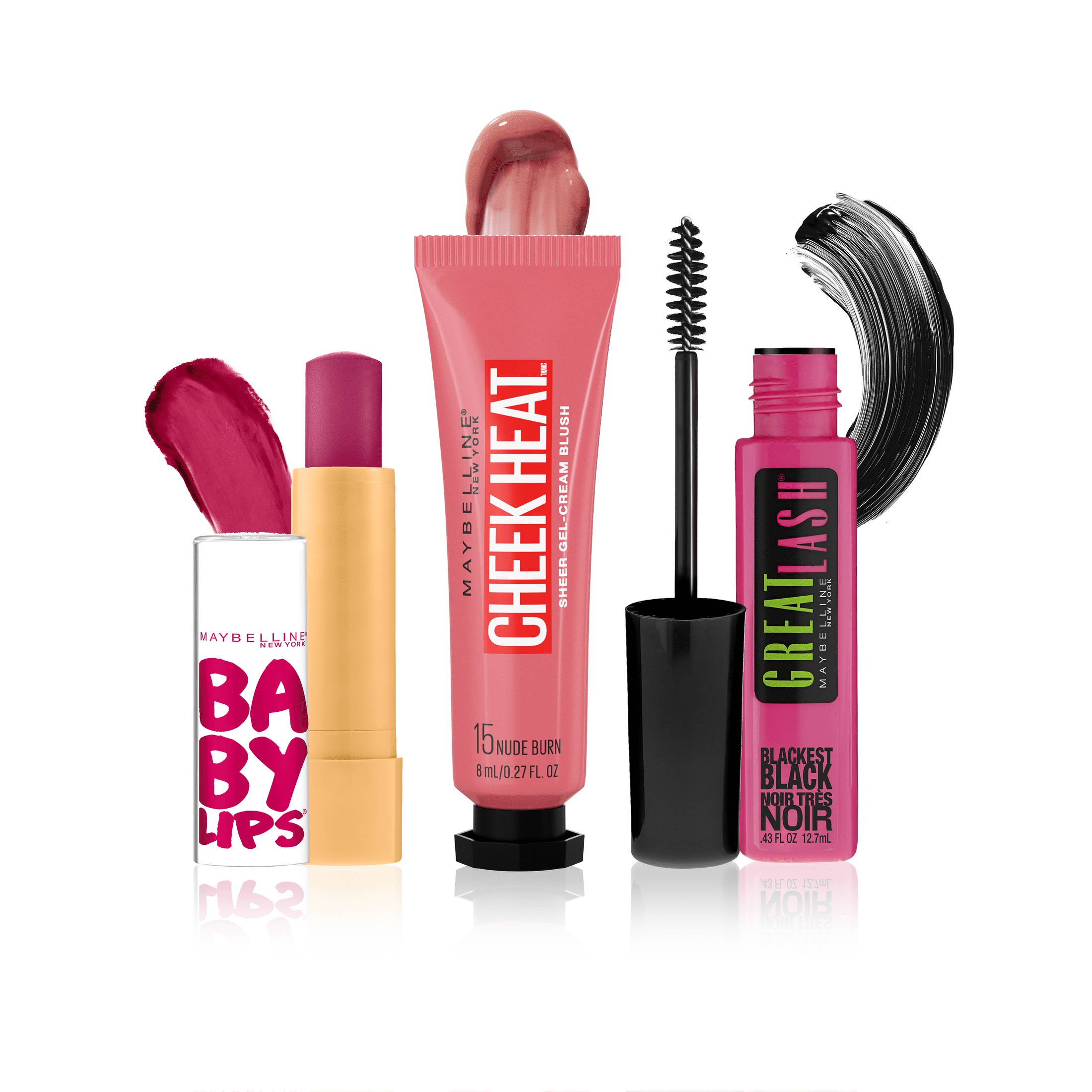 Maybelline Great Lash Mascara Cream Blush Lip Balm Trio Blackest Black