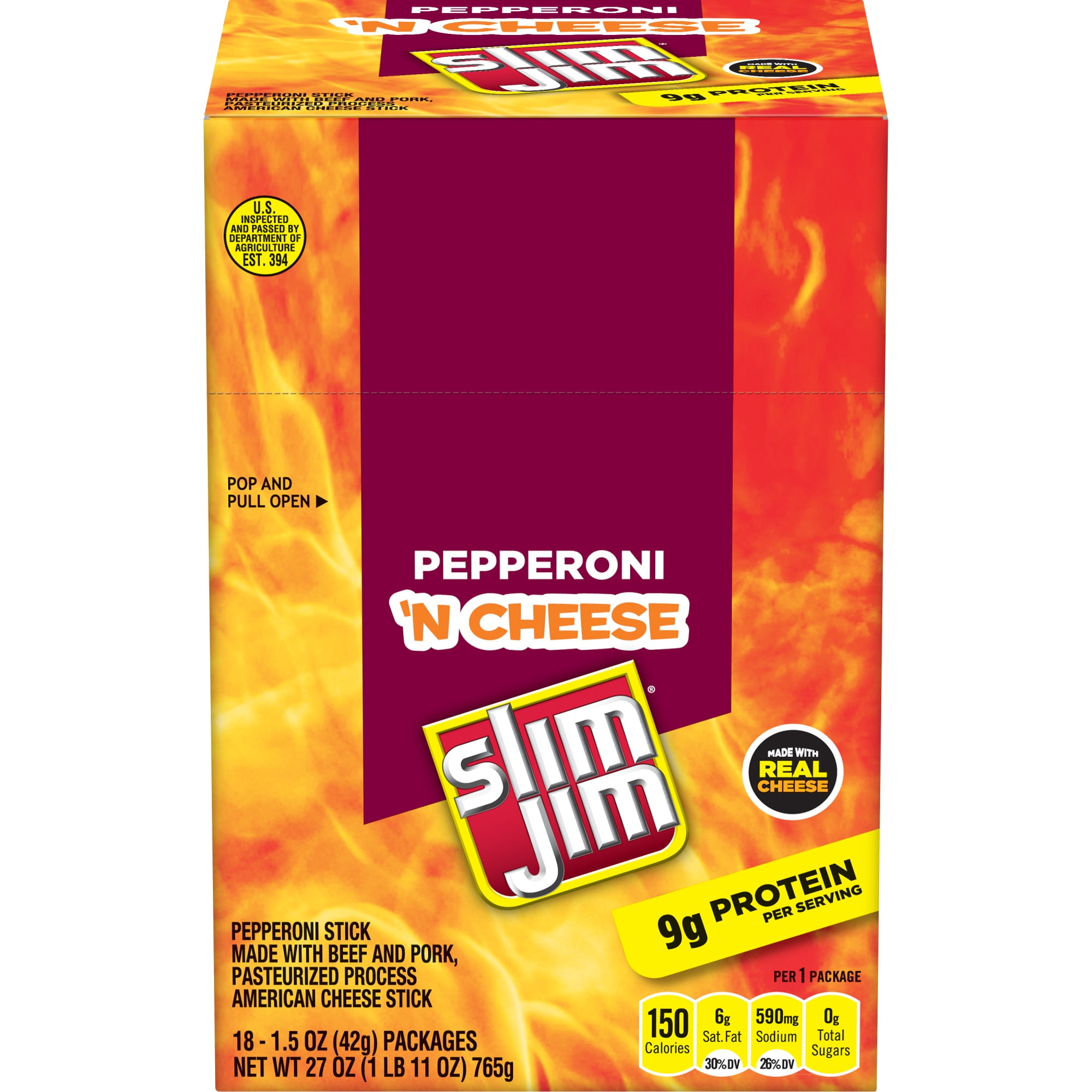 Slim Jim Pepperoni and Cheese Meat Stick 1.5 Oz 18 Count