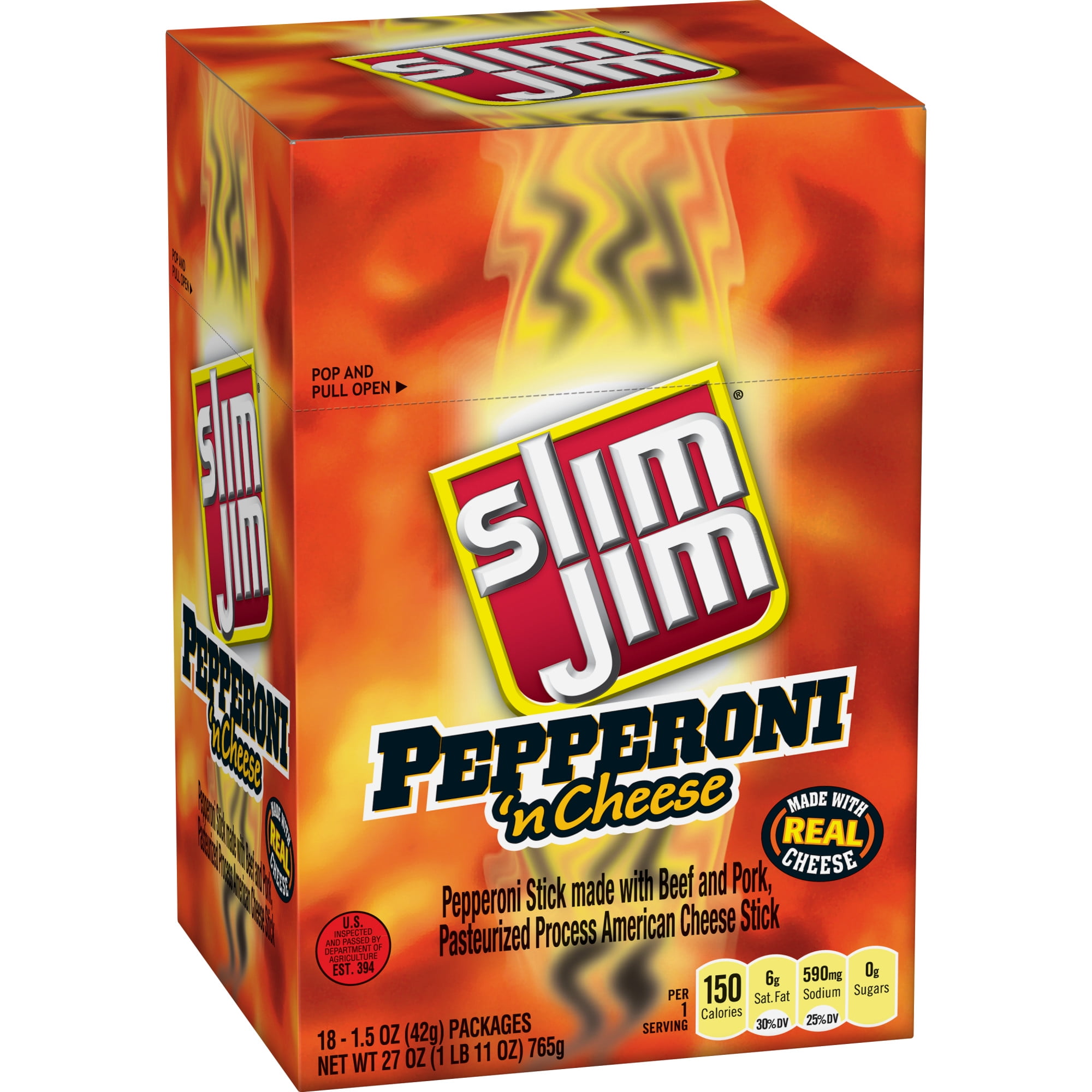 Slim Jim Pepperoni and Cheese Meat Stick 1.5 Oz 18 Count