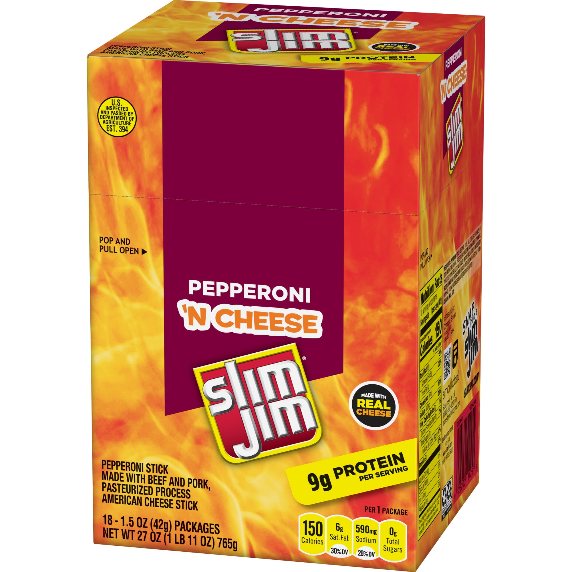 Slim Jim Pepperoni and Cheese Meat Stick 1.5 Oz 18 Count