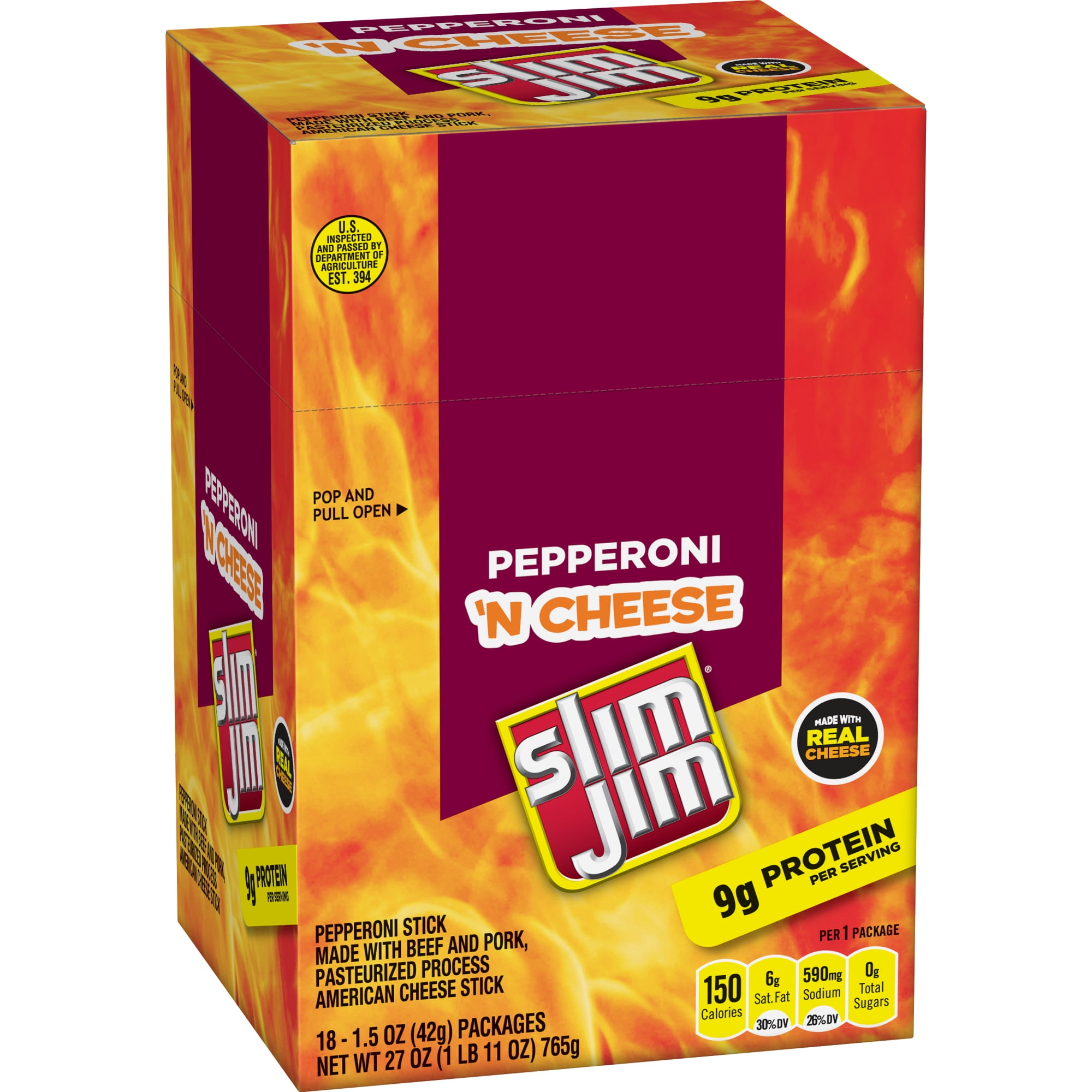 Slim Jim Pepperoni and Cheese Meat Stick 1.5 Oz 18 Count