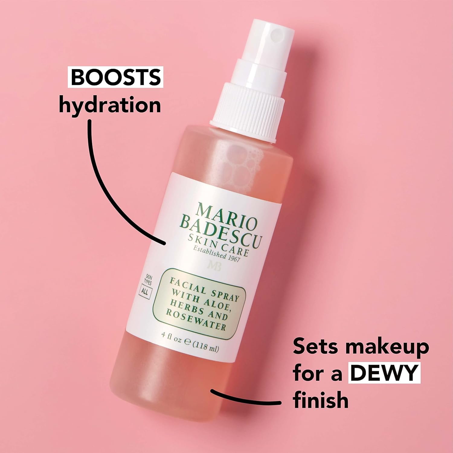Mario Badescu Rosewater Aloe Vera Facial Spray Skin Care Toner 2 oz for Revitalized Skin