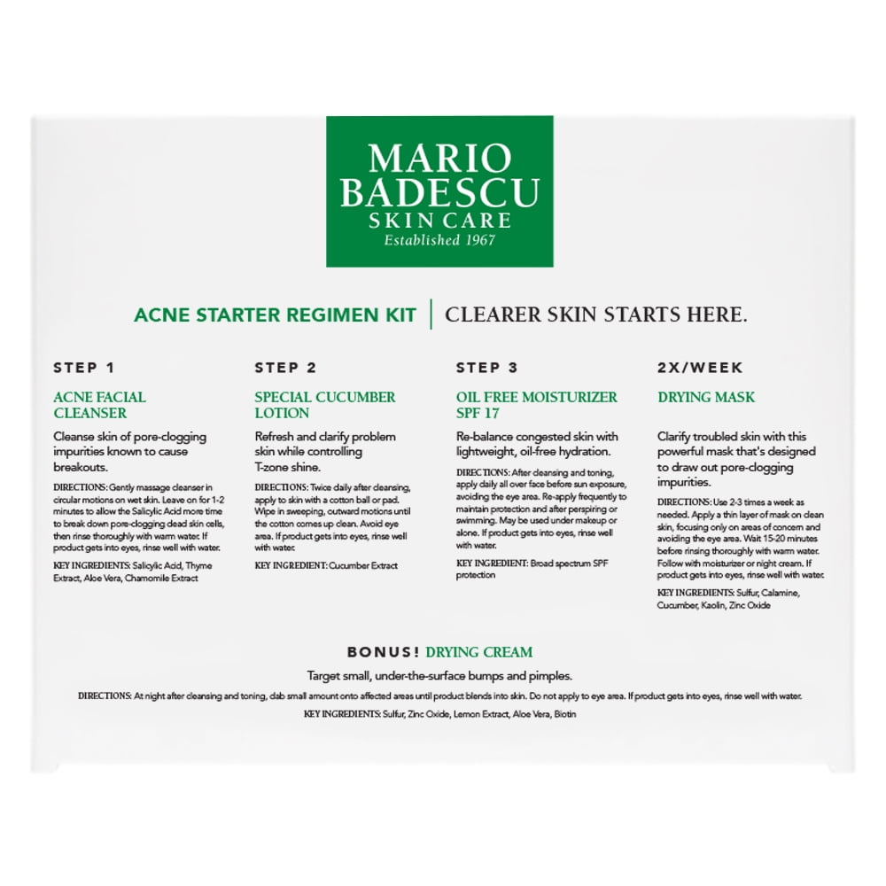 Mario Badescu Acne Starter Regimen Kit 5 Piece Set for Clear Skin