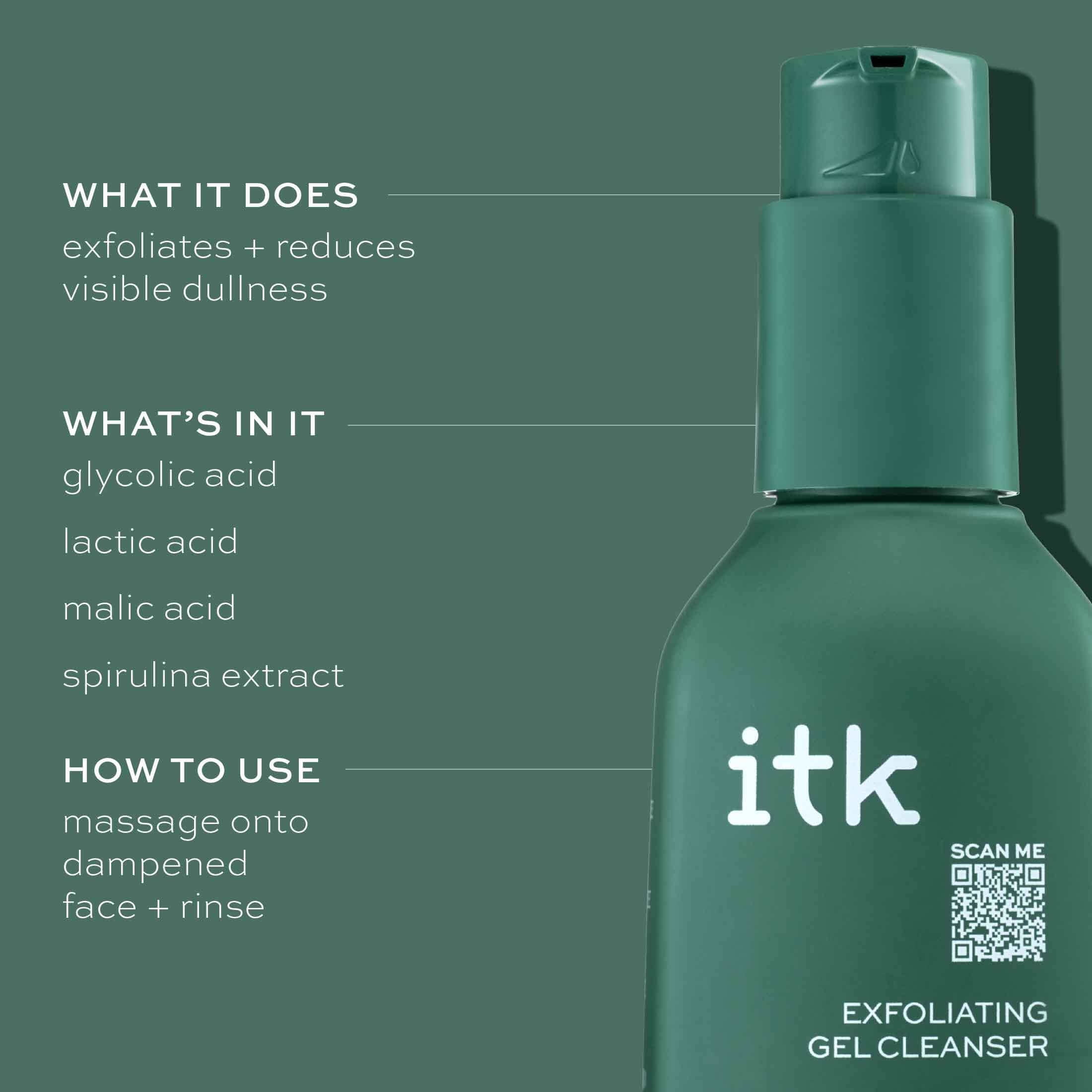 ITK Skincare Exfoliating Gel Cleanser Glycolic Acid All Skin Types 5 oz
