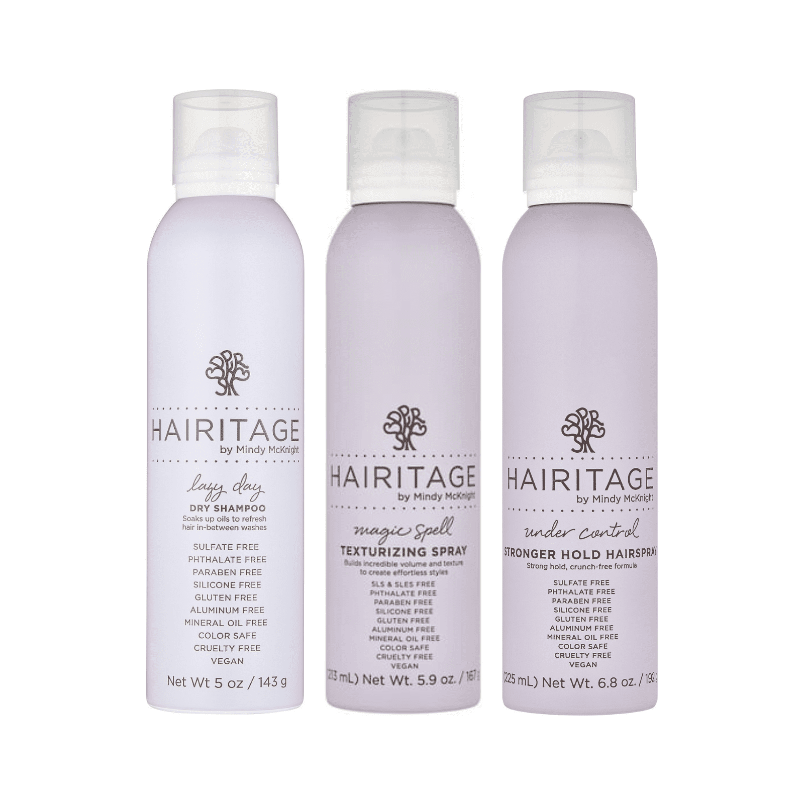 Hairitage Styling Heroes Set: Dry Shampoo Extra Hold Hairspray Volumizing Texture Spray