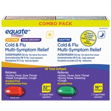 Equate Daytime Nighttime Cold Flu Multi-Symptom Relief 48 Softgels