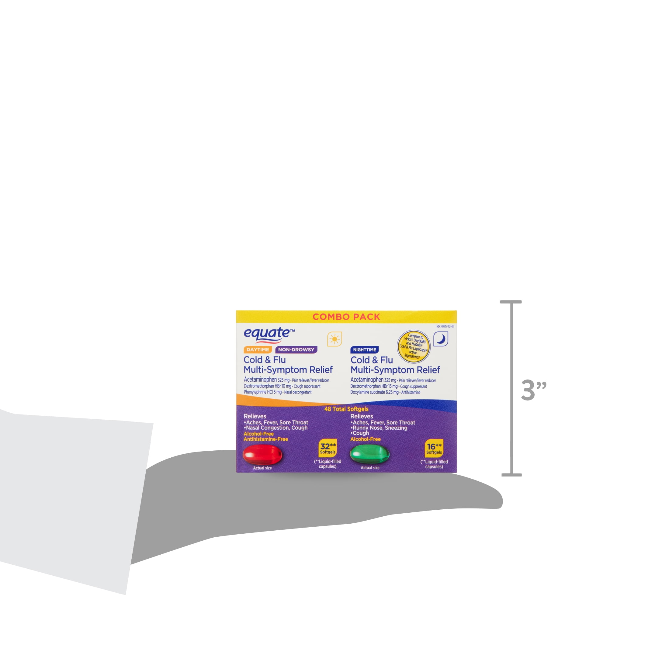 Equate Daytime Nighttime Cold Flu Multi-Symptom Relief 48 Softgels