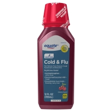 Equate Nighttime Cold Flu Liquid Medicine 6 Hour Relief Cherry Flavor 12 fl oz