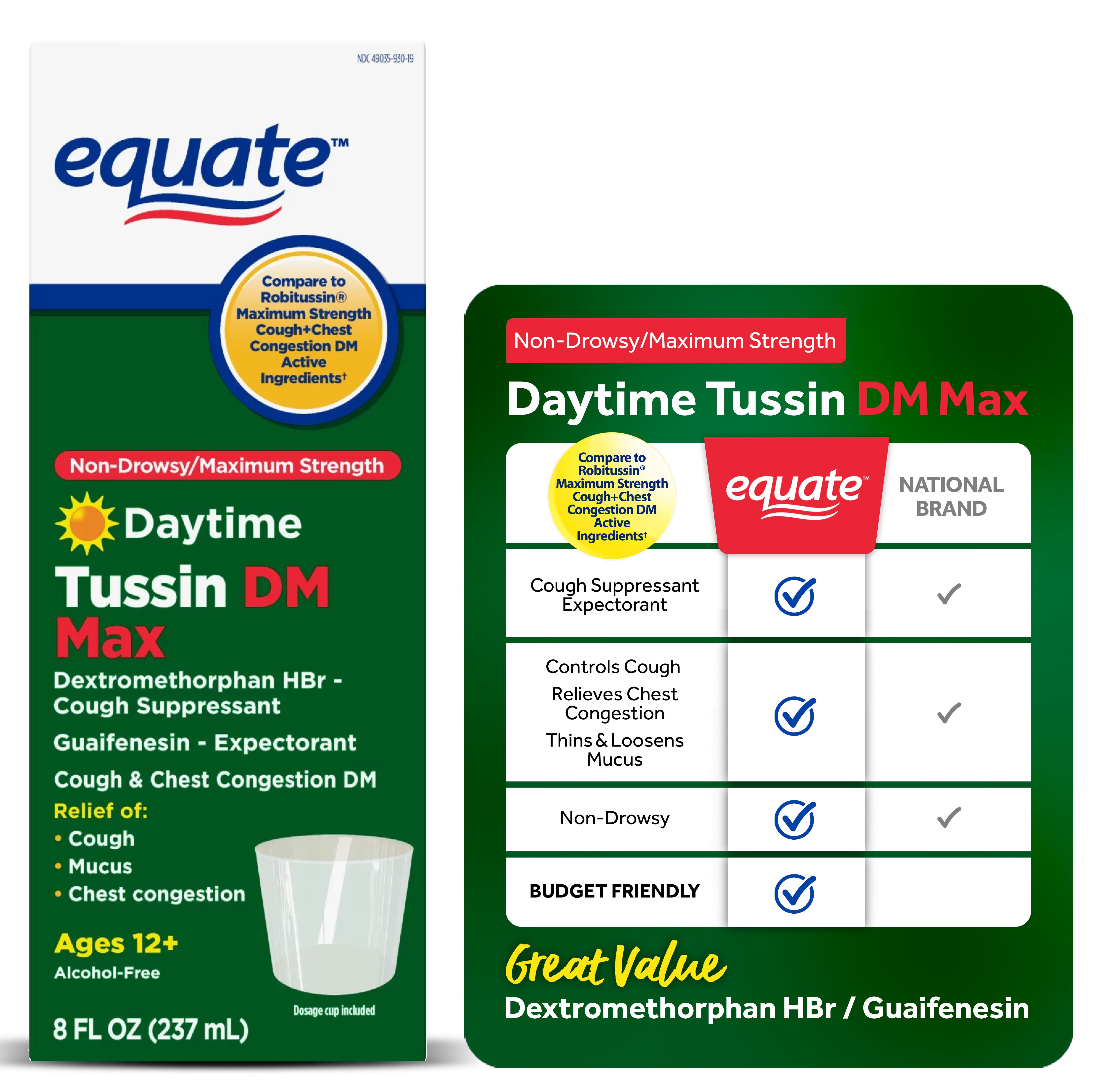 Equate Non Drowsy Maximum Strength Tussin DM Max Liquid 8 fl oz