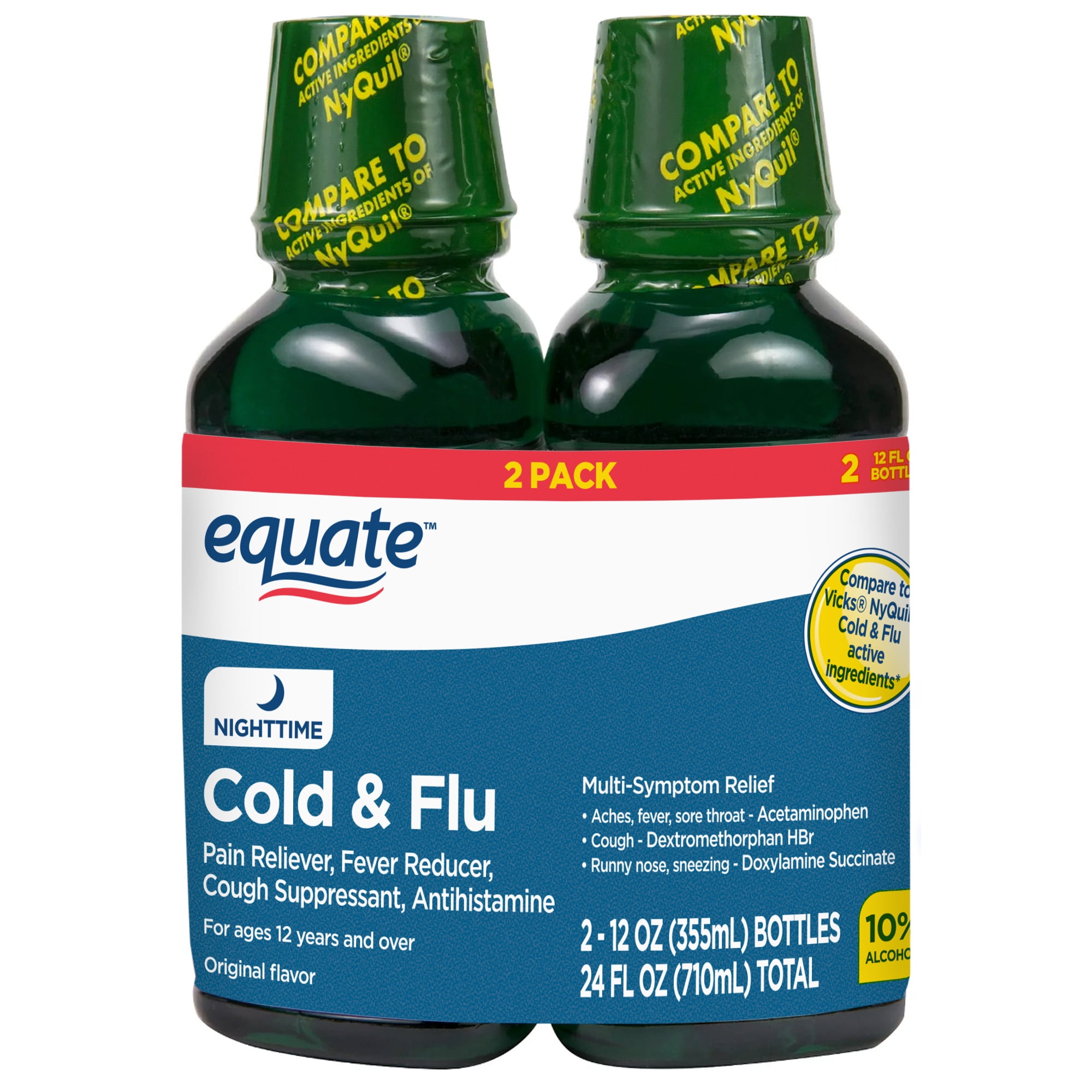 Equate Nighttime Cold Flu Relief Liquid Original Flavor 24 fl oz 2 Count