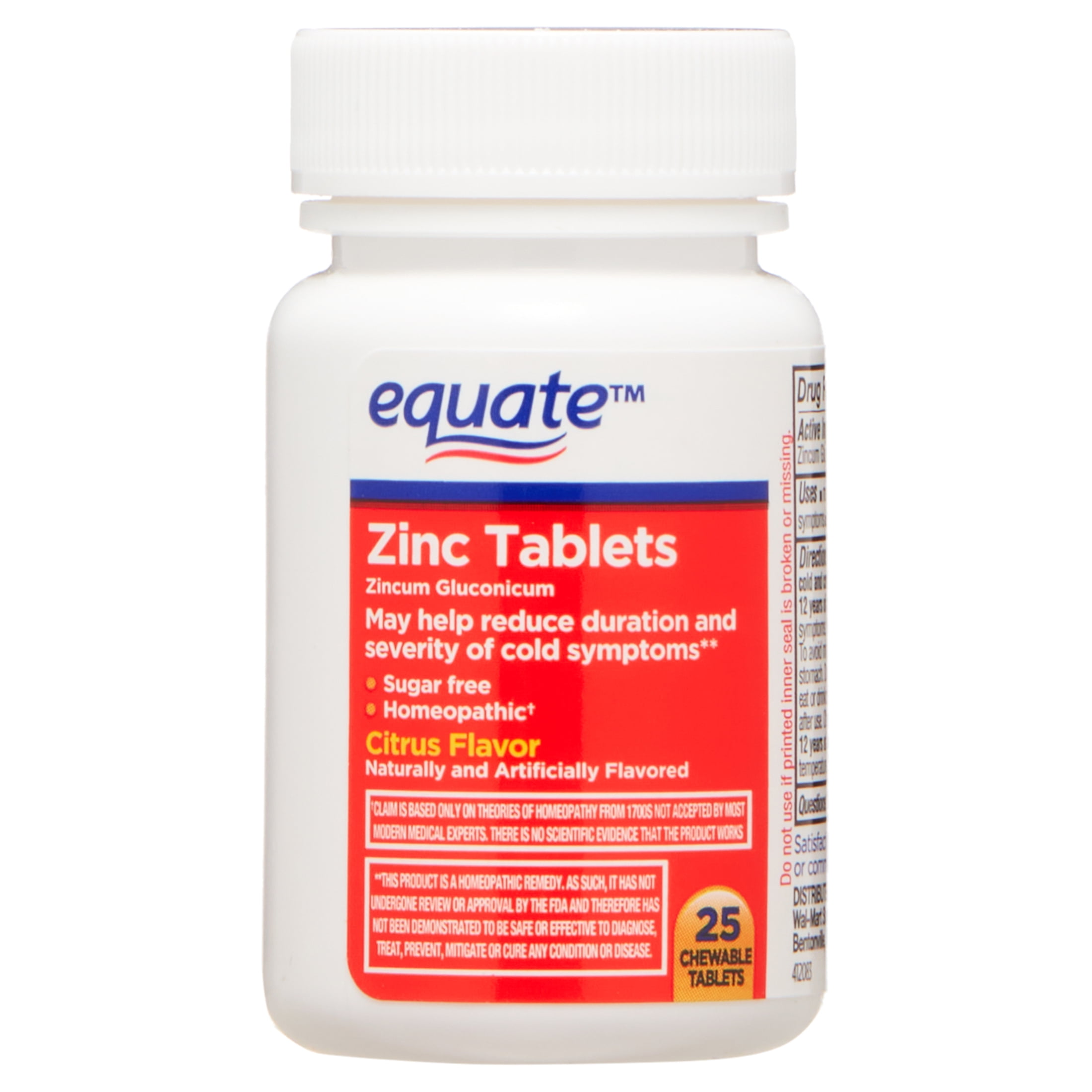 Equate Zinc Citrus Chewables 25 Count for Immune Support