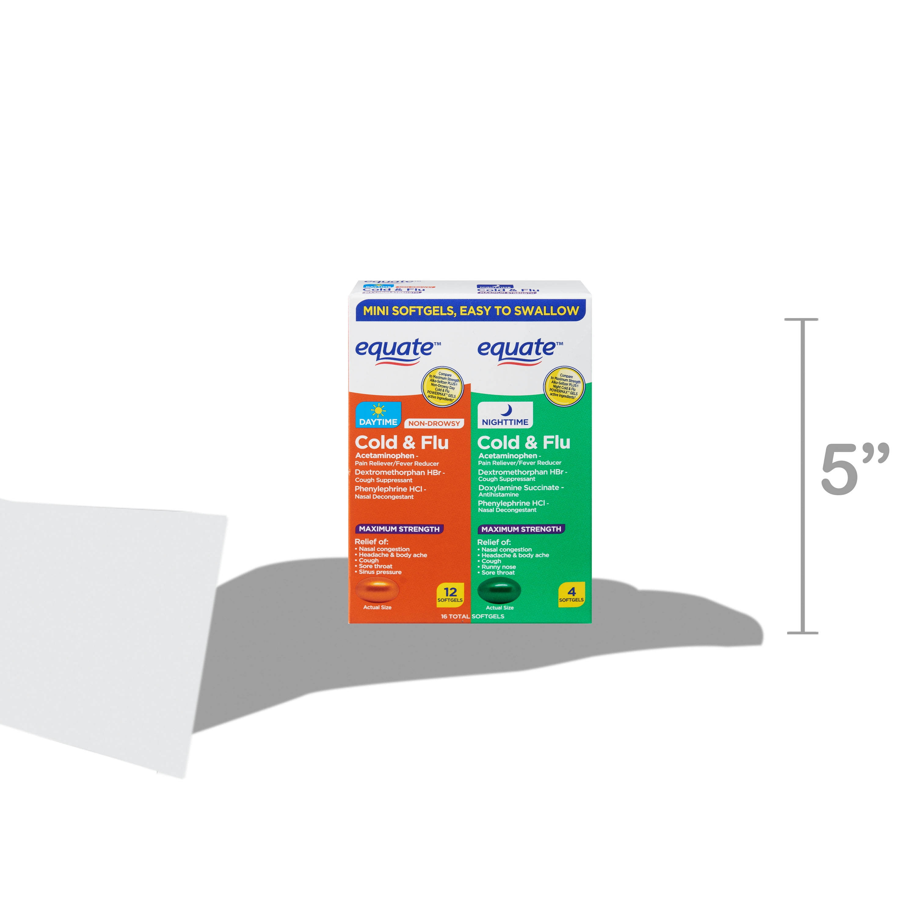 Equate Day Night Maximum Strength Cold Flu Softgels, 16 Tablets