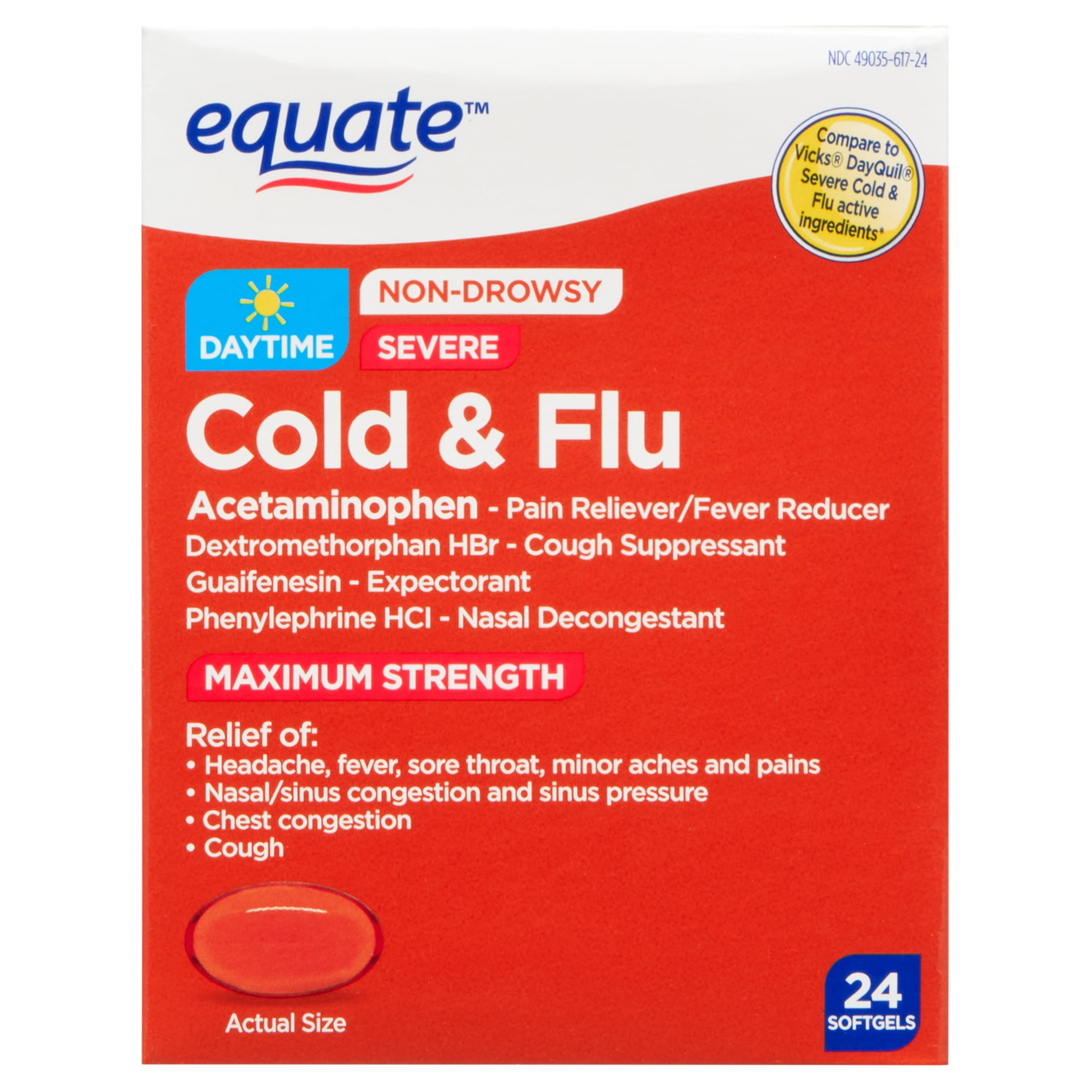 Equate Daytime Cold Flu Softgels Maximum Strength Acetaminophen 24 Count