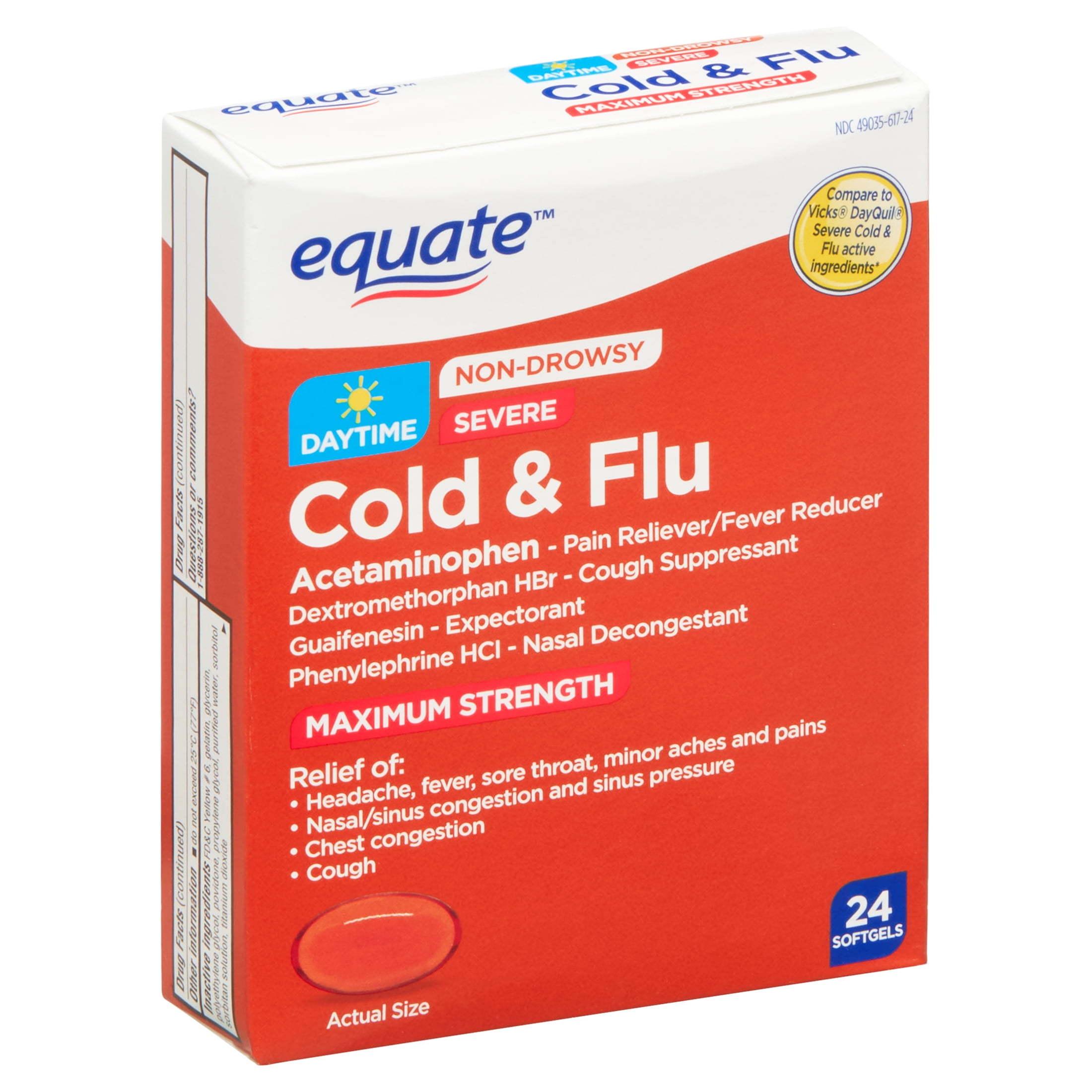 Equate Daytime Cold Flu Softgels Maximum Strength Acetaminophen 24 Count
