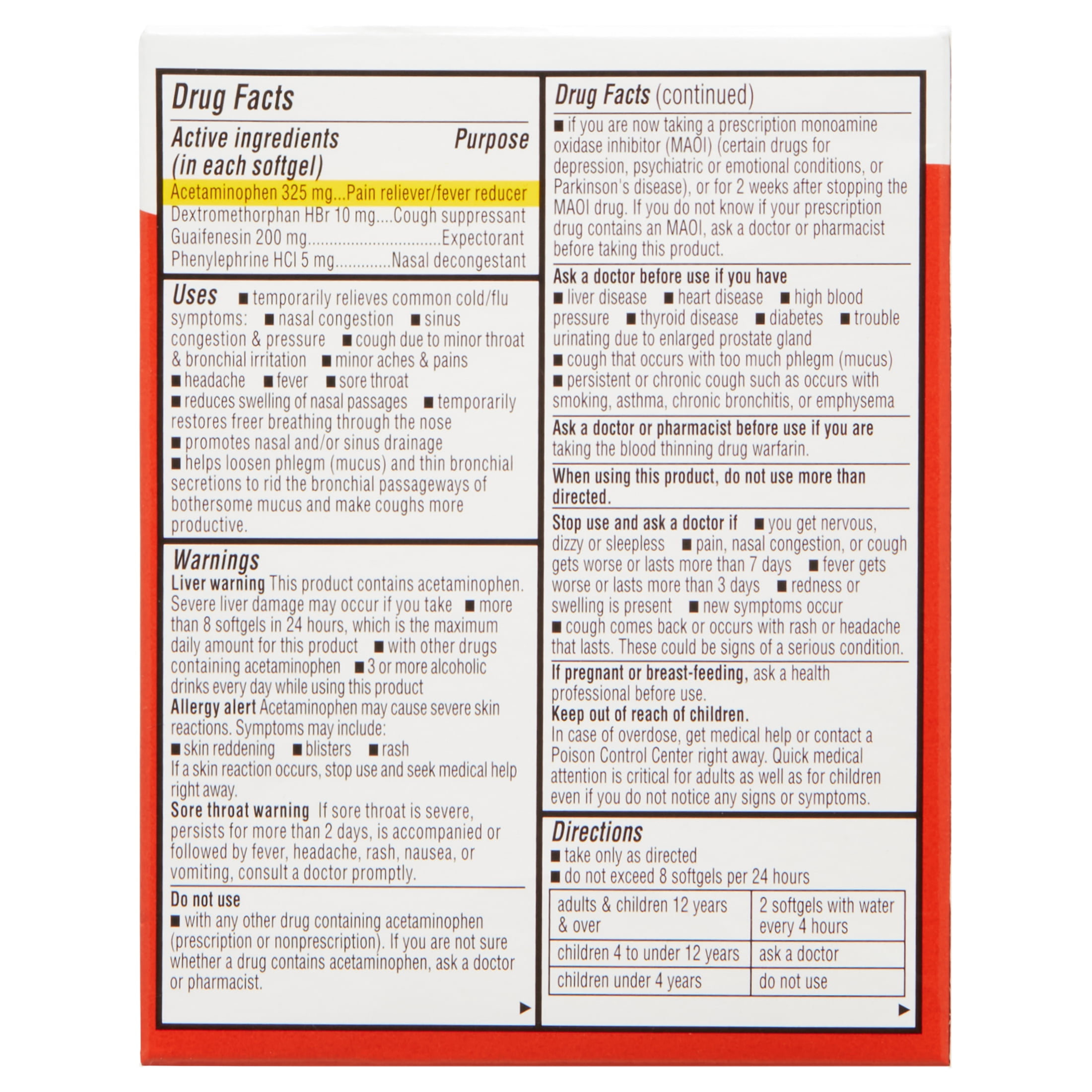 Equate Daytime Cold Flu Softgels Maximum Strength Acetaminophen 24 Count