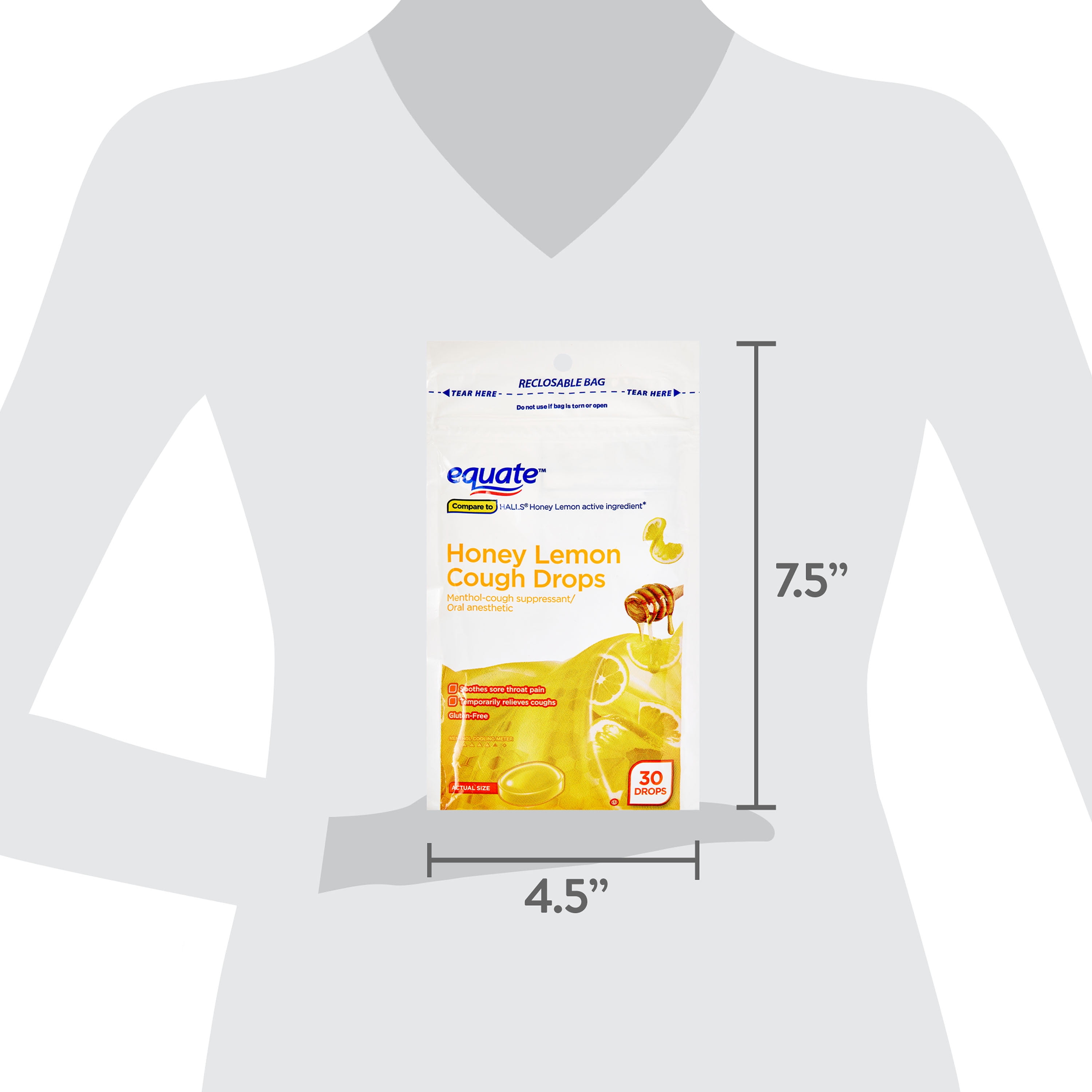 Equate Honey Lemon Cough Drops Menthol 30 Count for Fast Relief