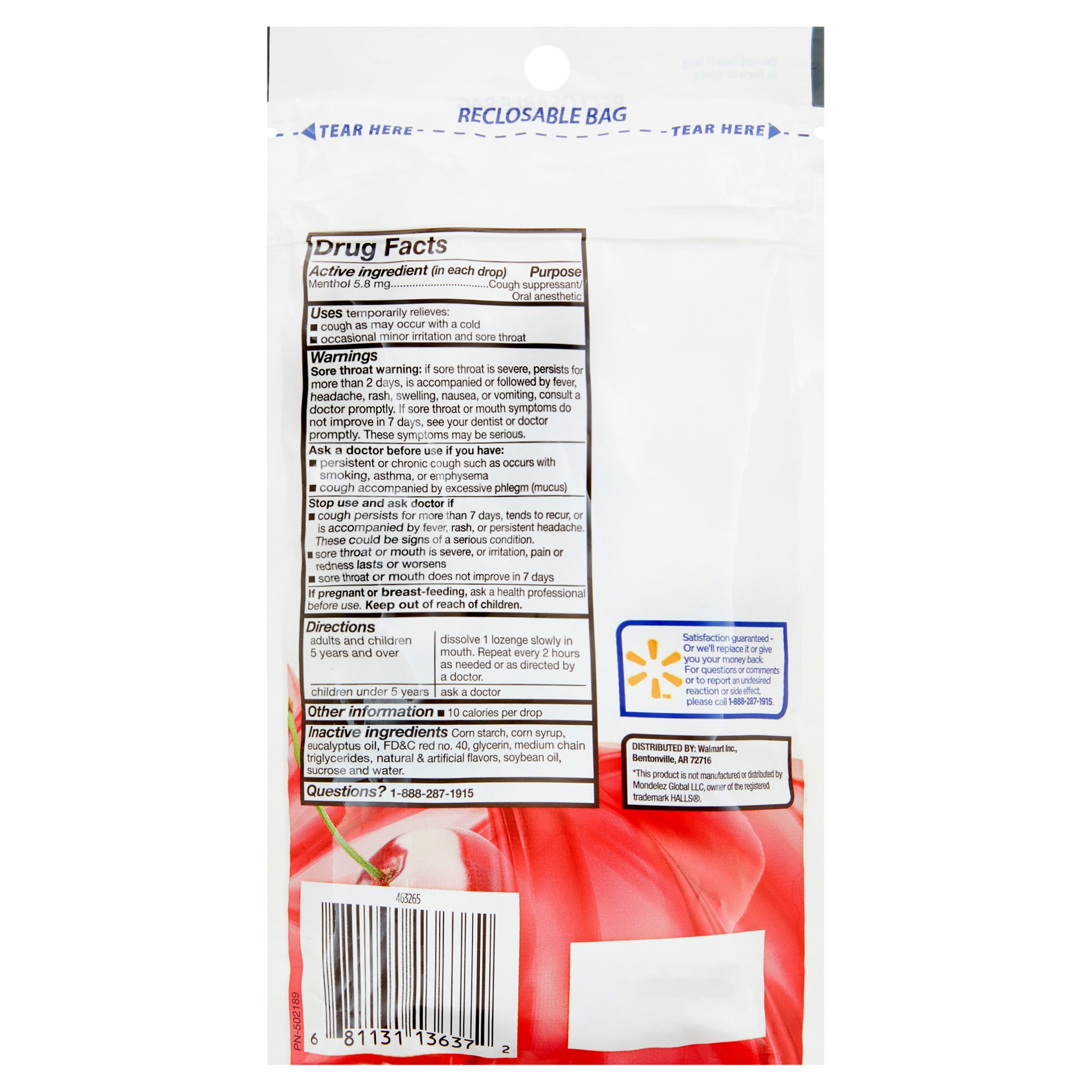Equate Cherry Menthol Cough Drops 30 Count
