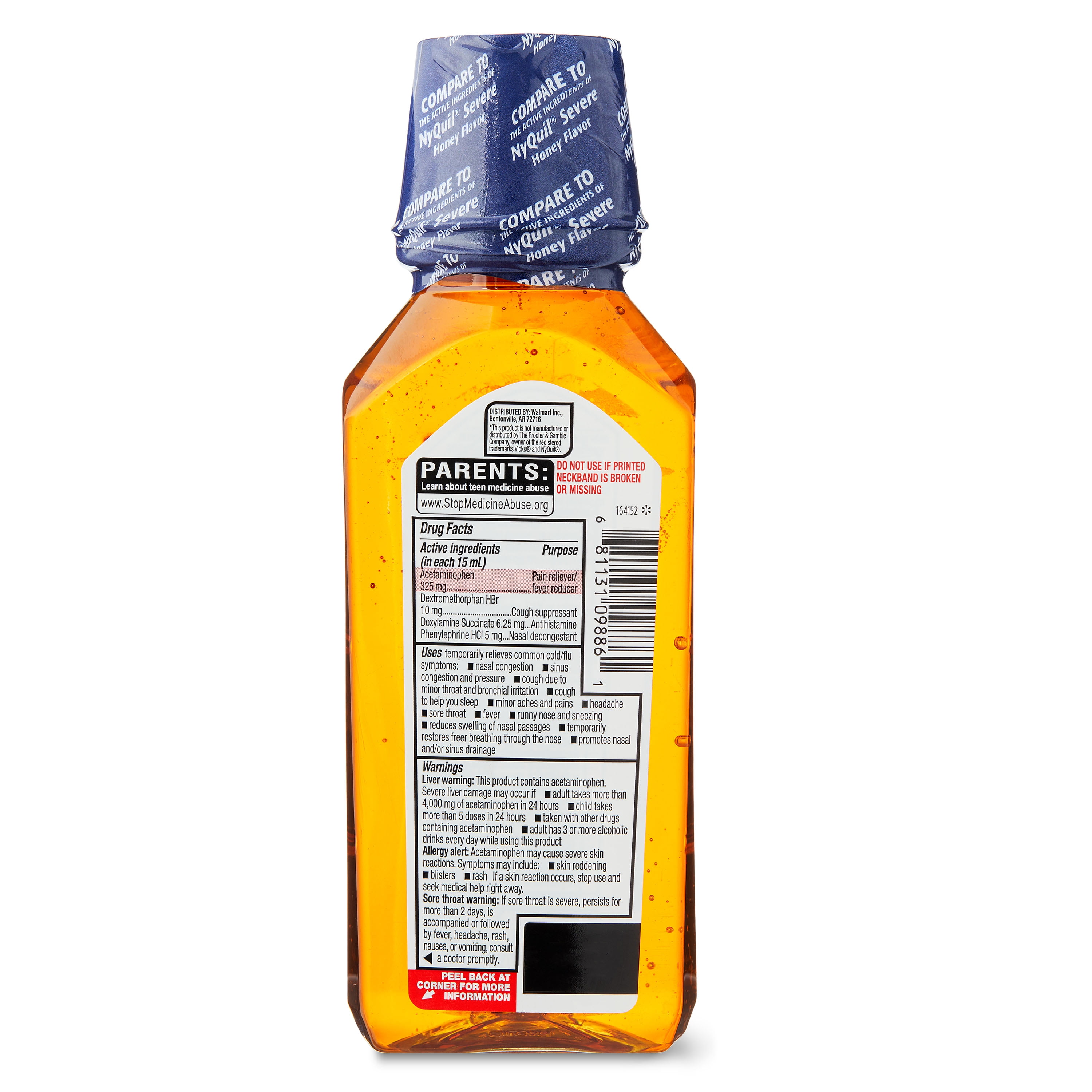 Equate Nighttime Severe Cold Flu Honey Liquid 12 fl oz