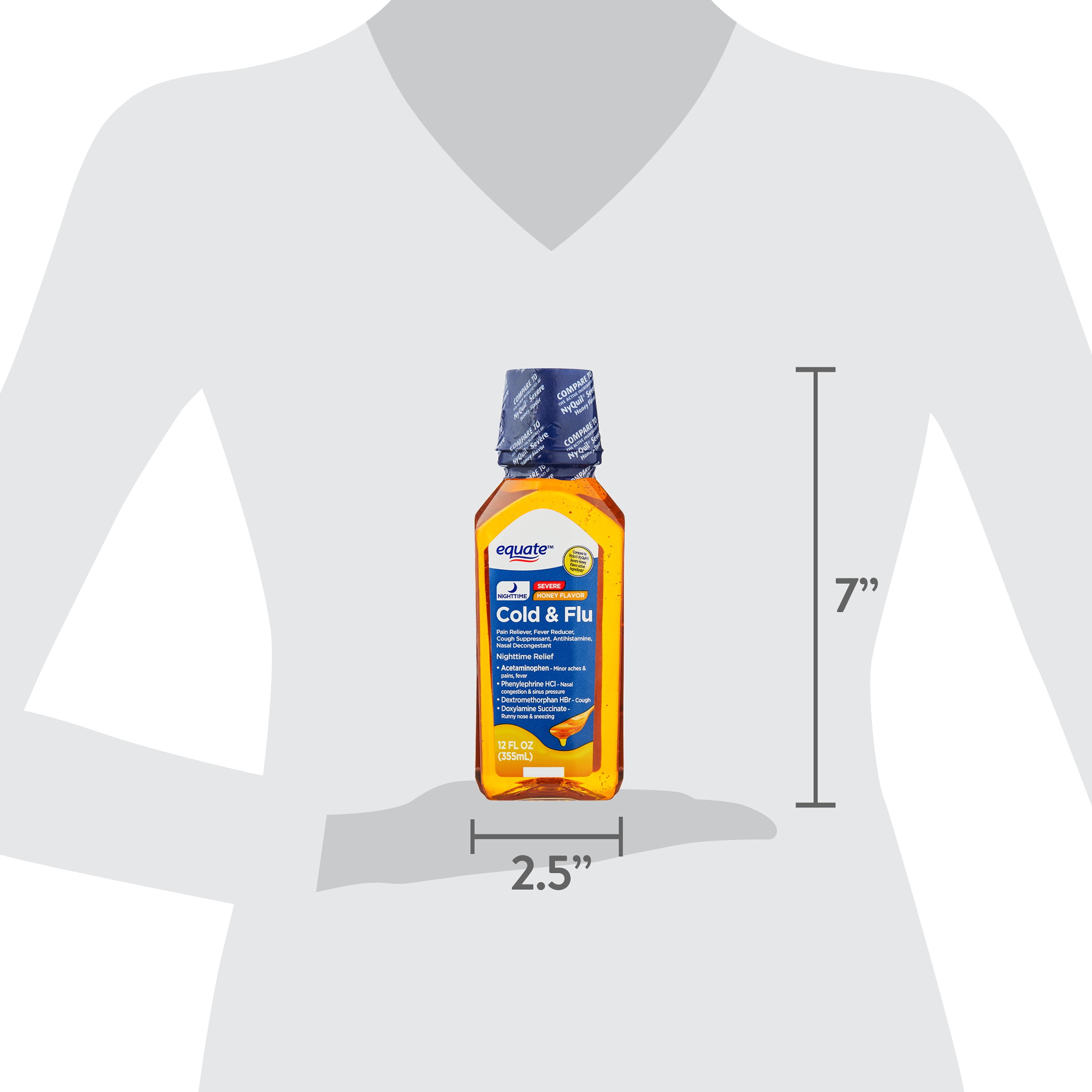 Equate Nighttime Severe Cold Flu Honey Liquid 12 fl oz