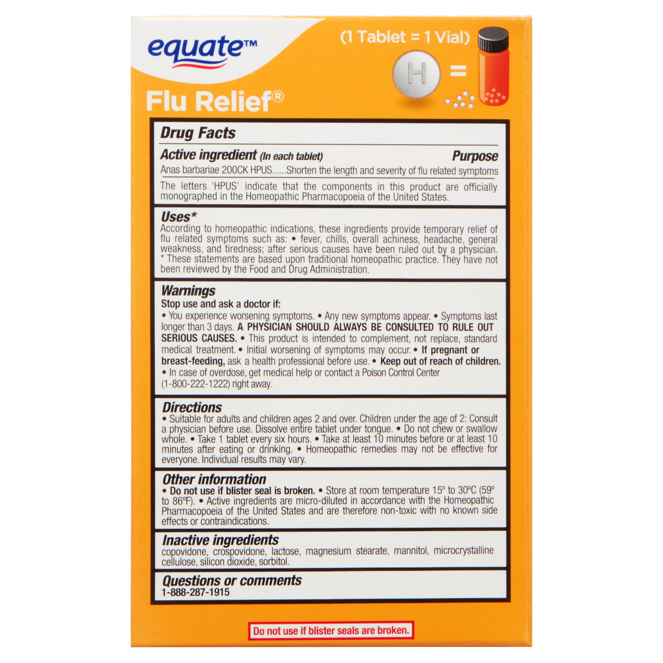 Equate Non Drowsy Flu Relief Fast Dissolving Tablets Herbal Remedies 15 Count