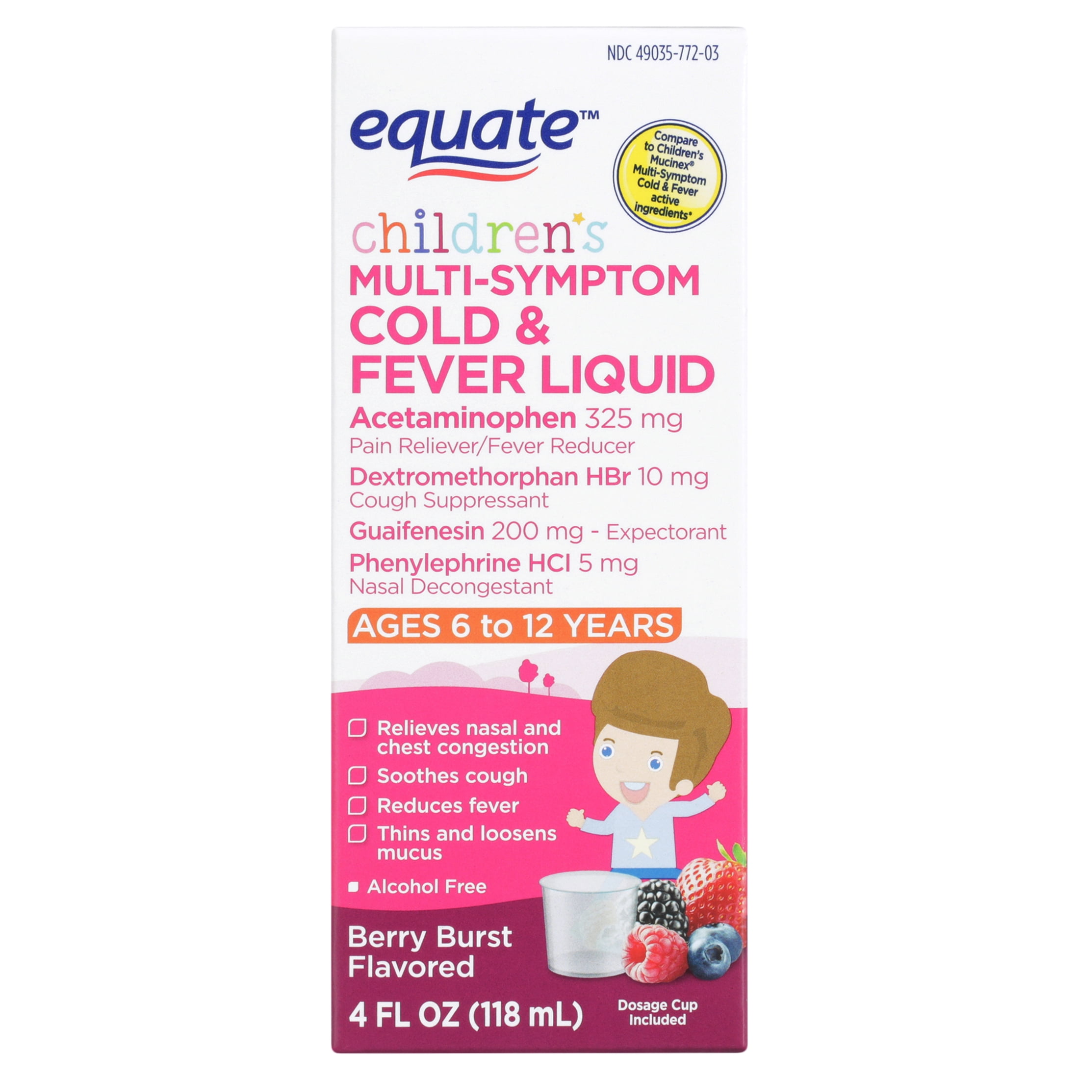 Equate Childrens MultiSymptom Cold and Fever Liquid Berry Burst 4 fl oz