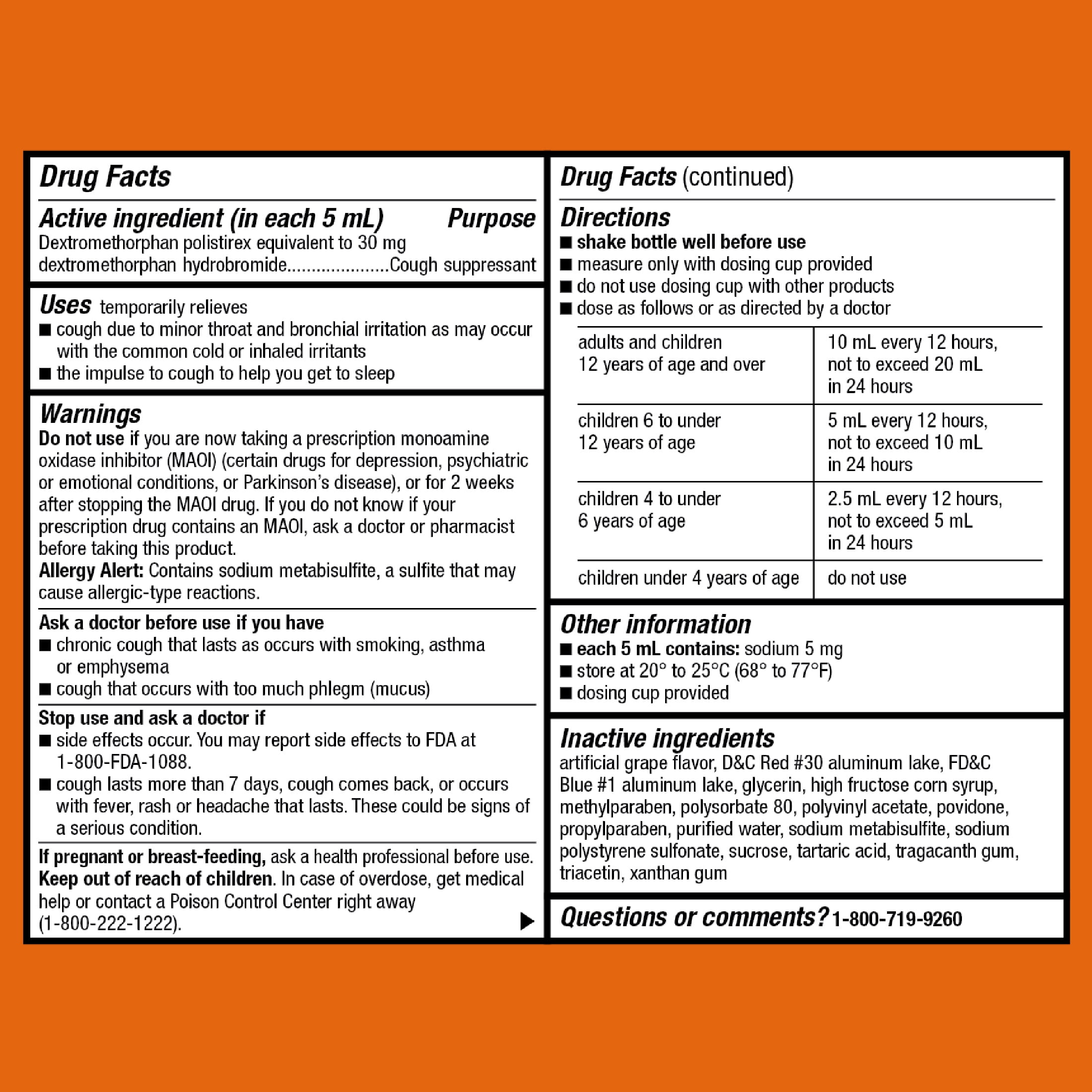 Equate Childrens 12 Hour Cough Relief DM Liquid Grape 5 oz