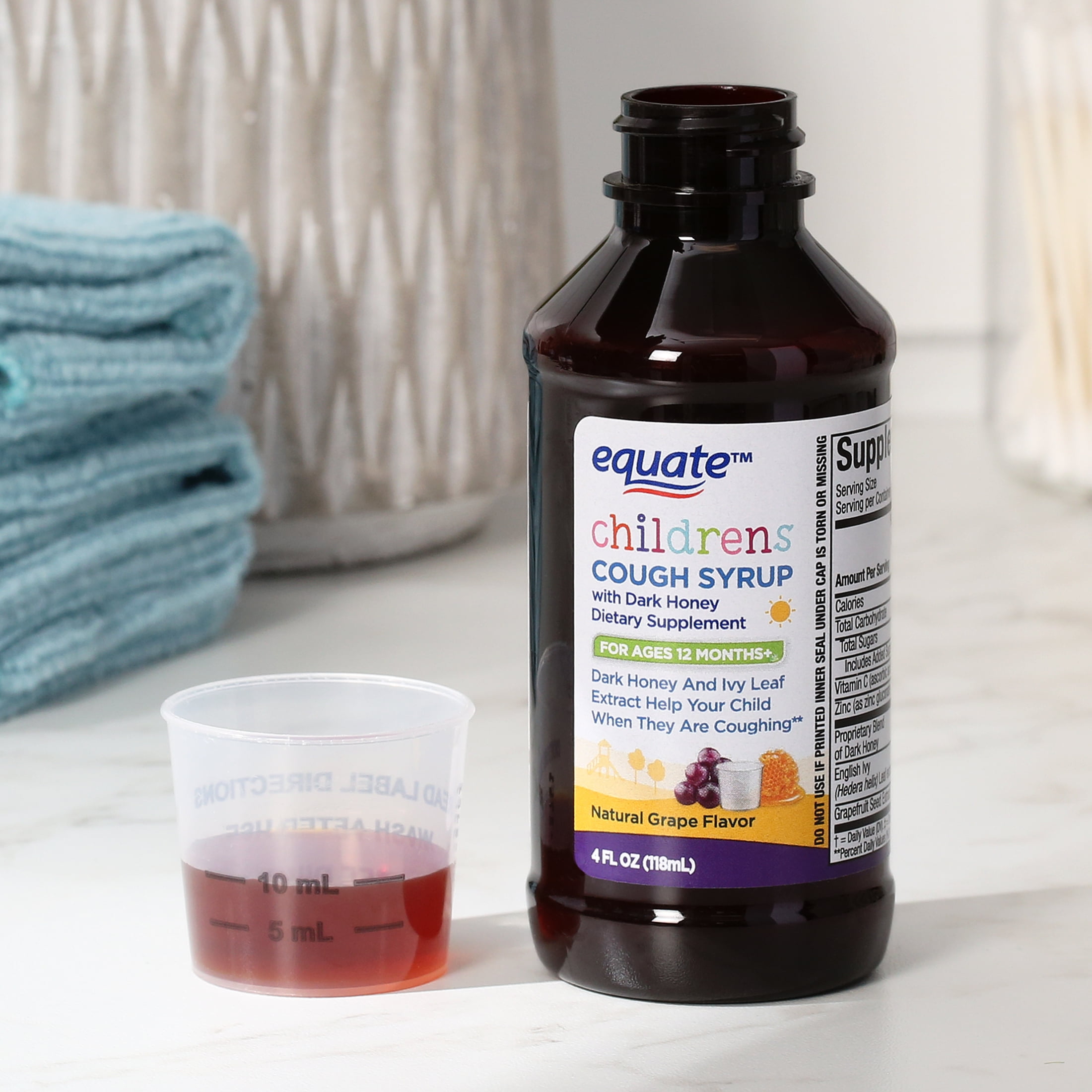 Equate Kids Cough Syrup, Natural Grape Flavor, Drug-Free, 4 fl oz
