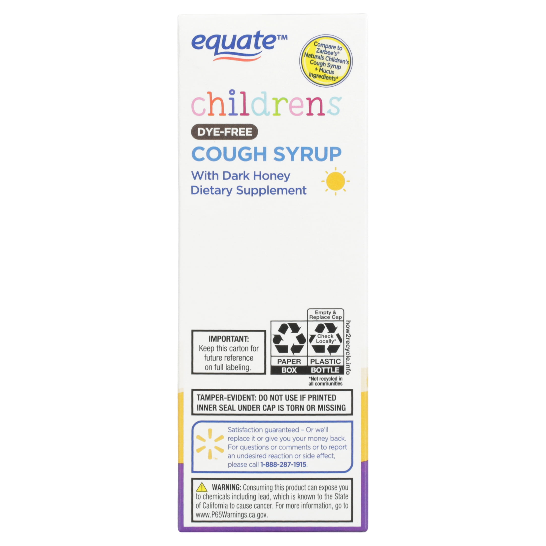 Equate Kids Cough Syrup, Natural Grape Flavor, Drug-Free, 4 fl oz
