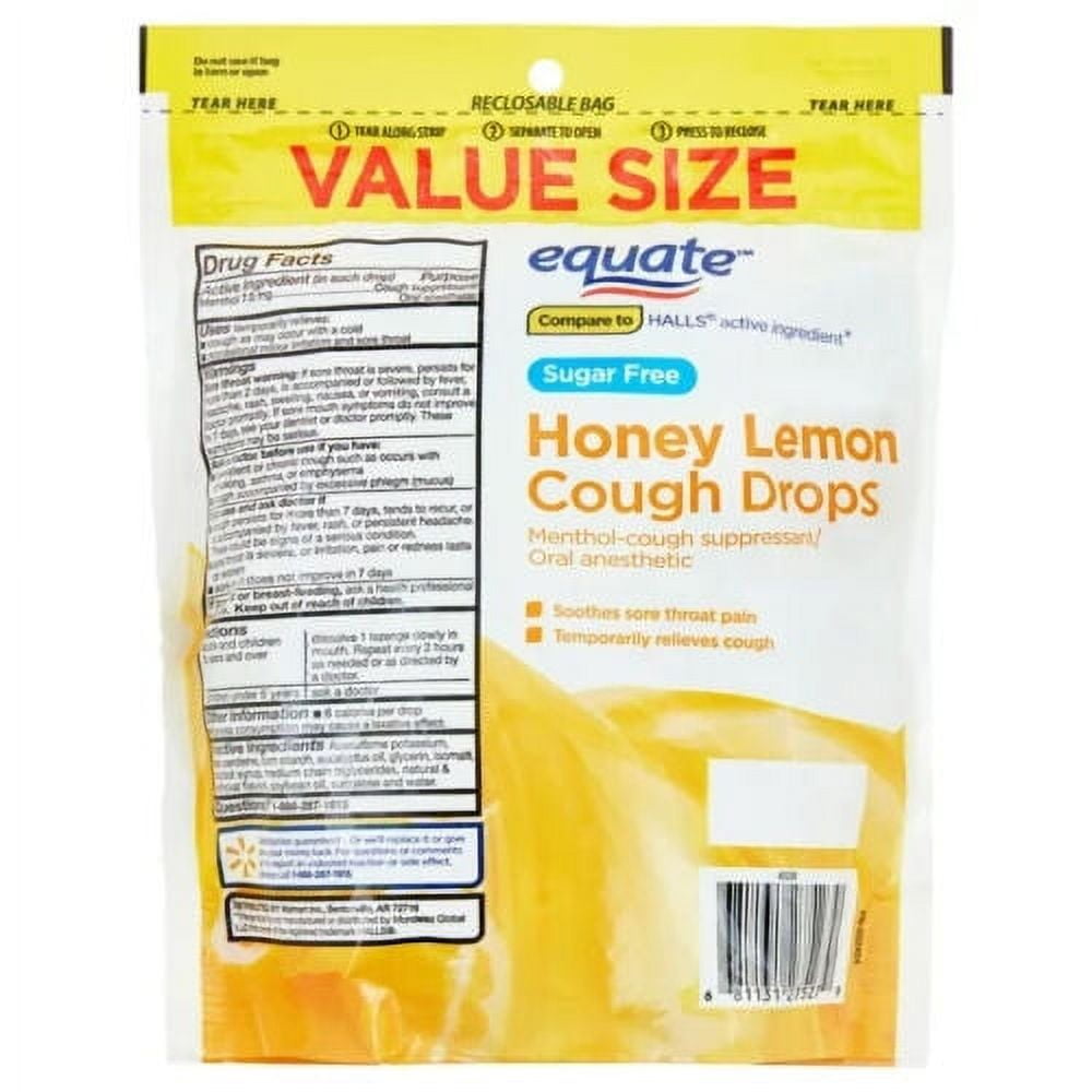 Equate Sugar Free Honey Lemon Cough Drops 140 Count Pack of 2