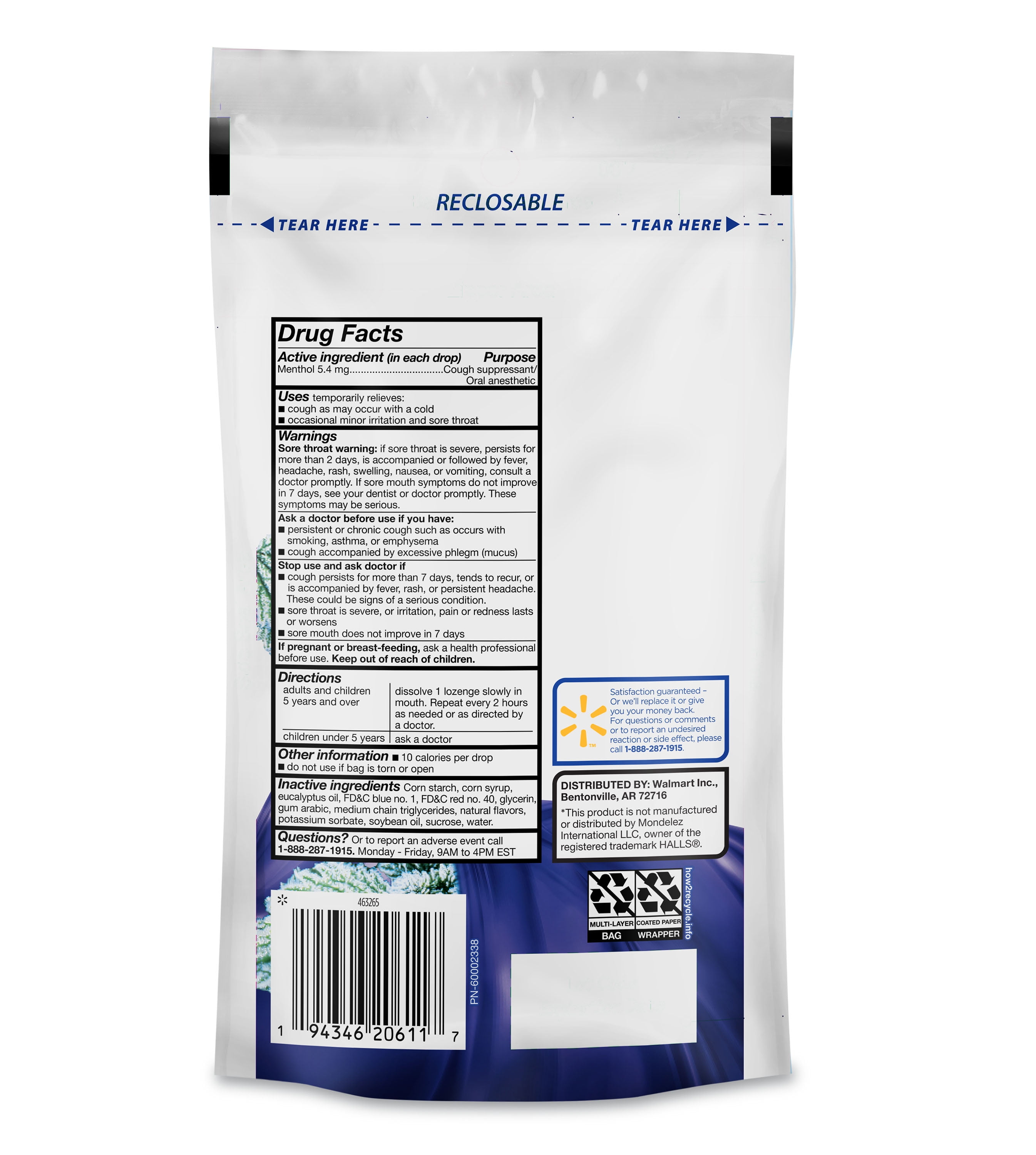 Equate Menthol Cough Drops 30 Count for Soothing Relief