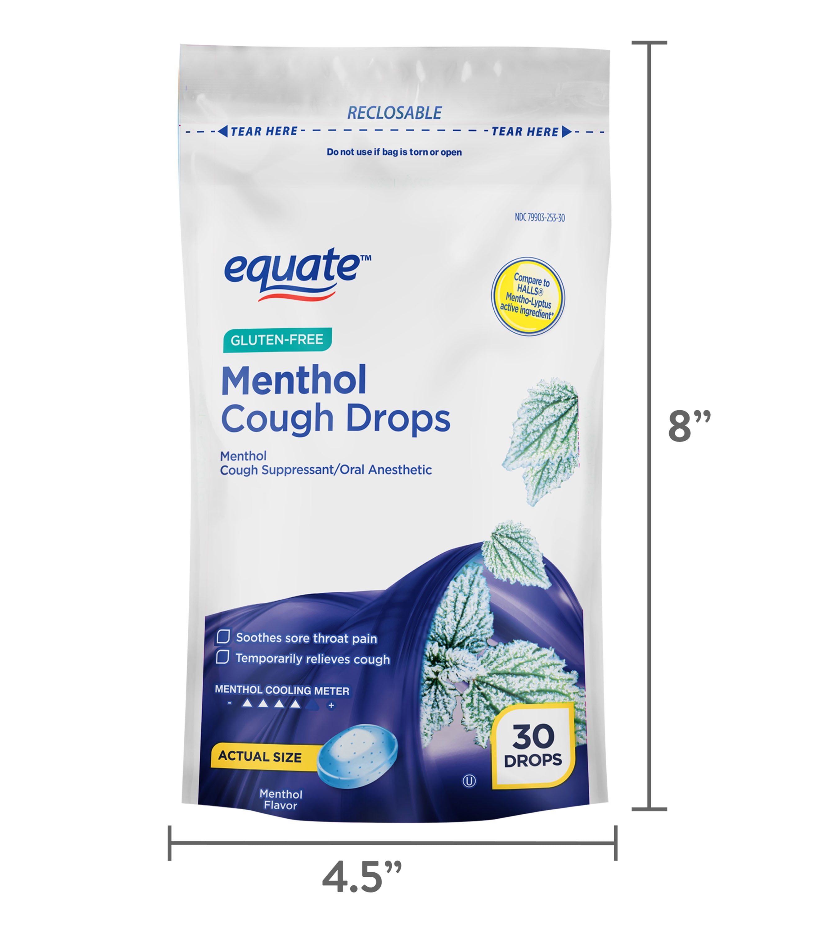 Equate Menthol Cough Drops 30 Count for Soothing Relief
