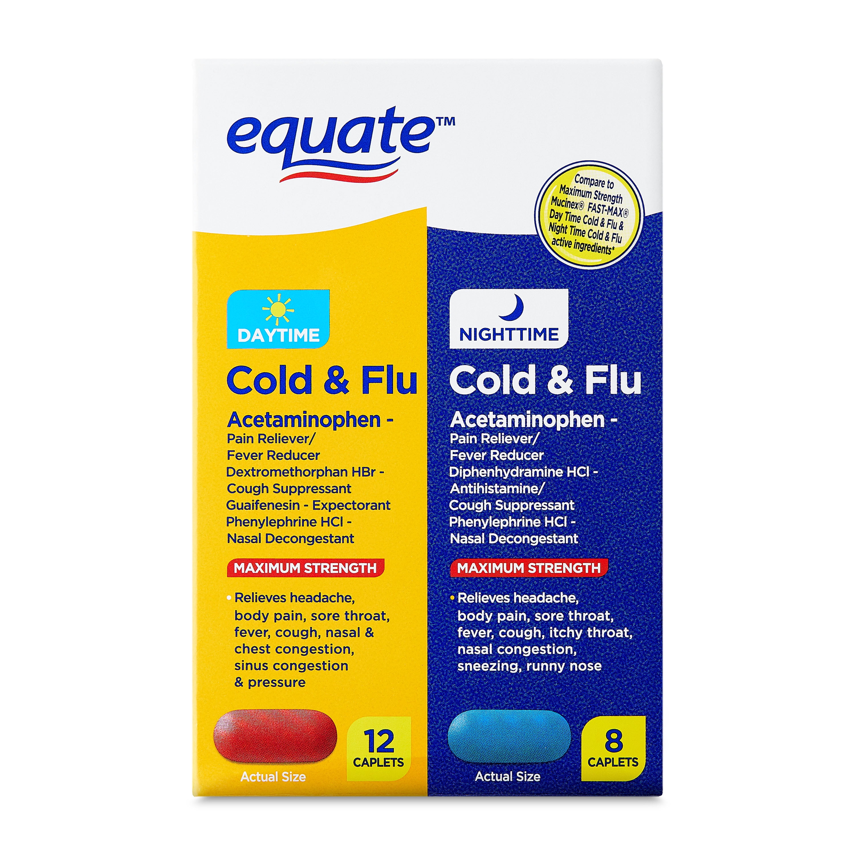 Equate Maximum Strength Daytime Nighttime Multi-Symptom Cold Caplets 20 Count