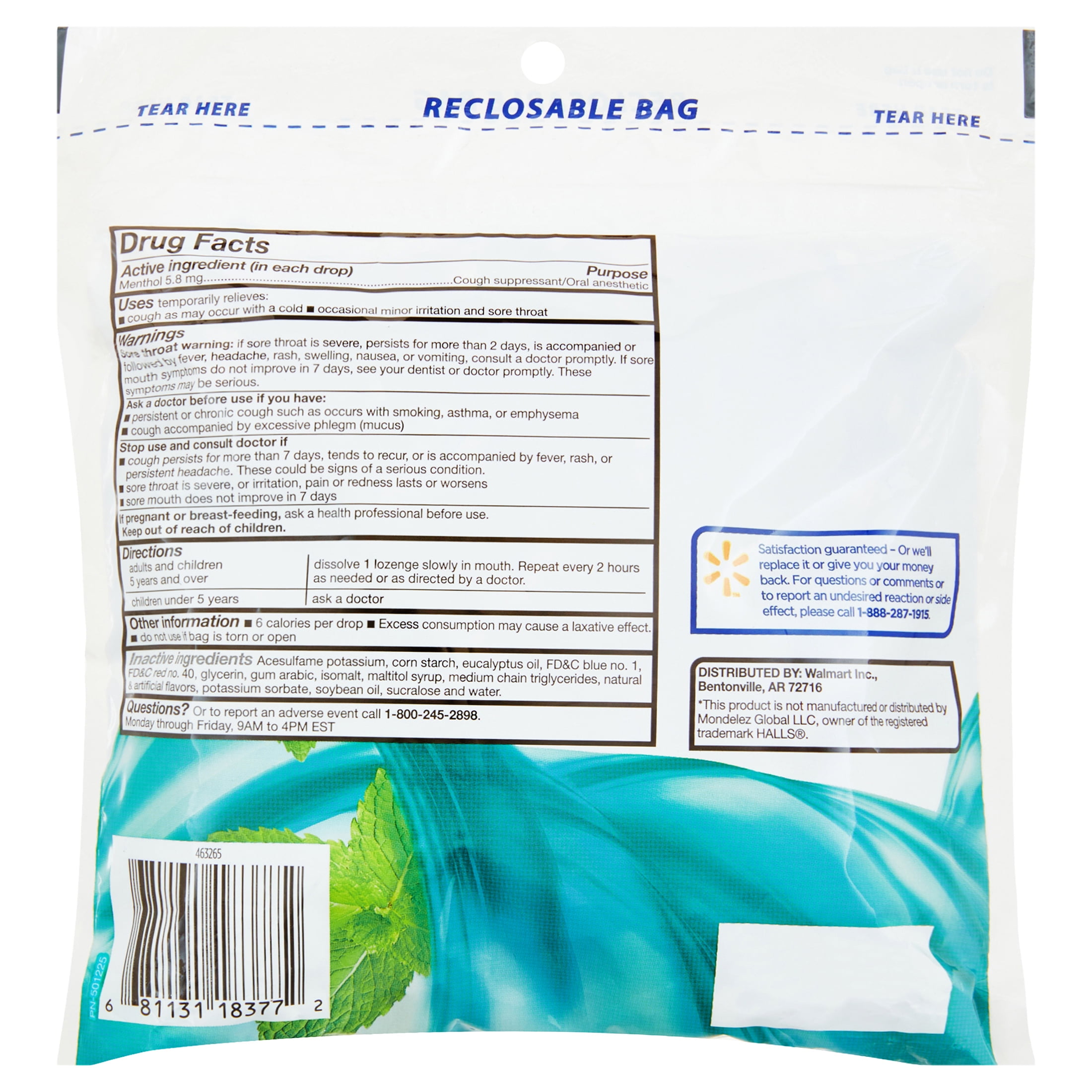 Equate Sugar Free Menthol Cough Drops 70 Count