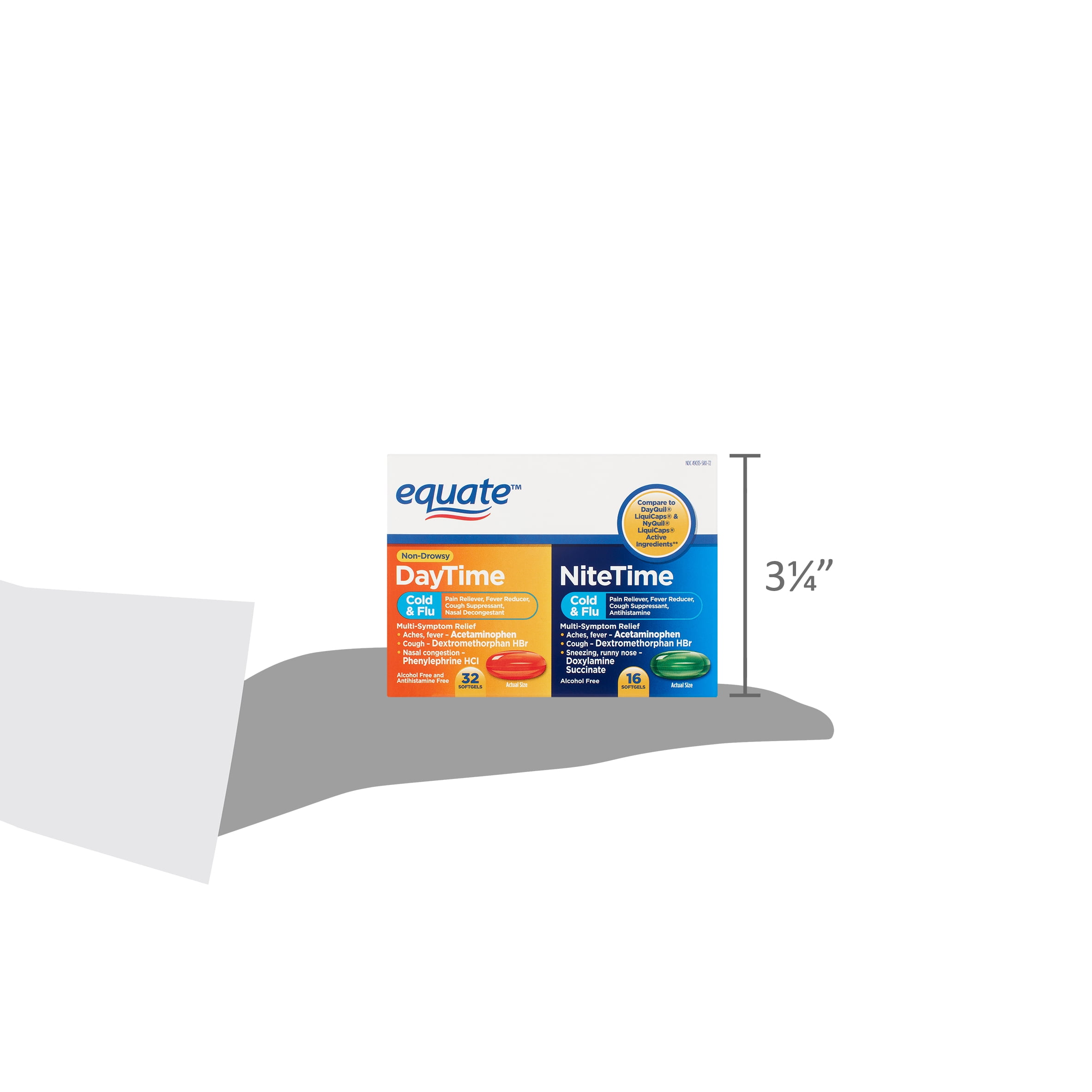 Equate Cold Flu Relief MultiSymptom DaytimeNighttime Combo Pack Softgels Cold Medicine 48 Count
