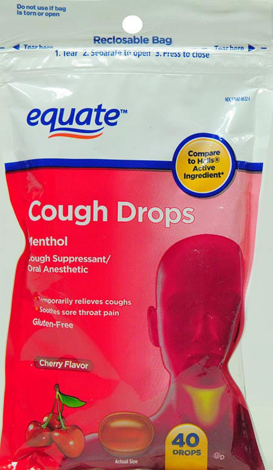 Equate Cherry Cough Drops 40 Count for Soothing Relief