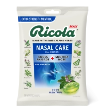 Ricola Max Cool Menthol Nasal Care Large Bag Cough Suppressant Drops Dual Action Liquid Center Soothing Long-Lasting Relief 34 Count