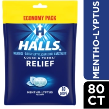 Halls Relief Mentho-Lyptus Cough Drops Economy Pack 80 Drops