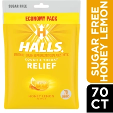 Halls Relief Honey Lemon Sugar Free Cough Drops Economy Pack 70 Drops